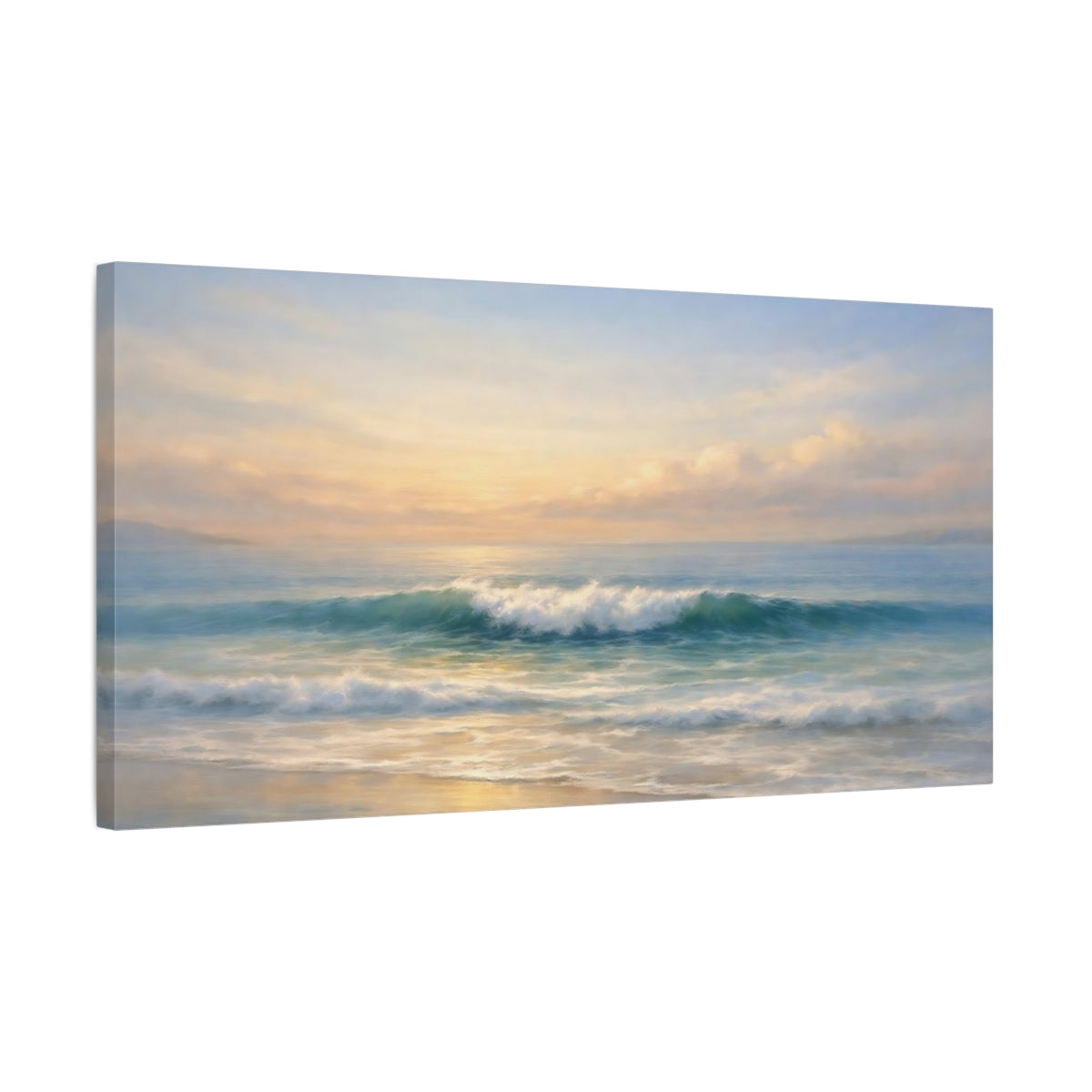 Side Mockup 2. Nature Ocean Waves Ocean Sunset shown as stretched canvas wall art