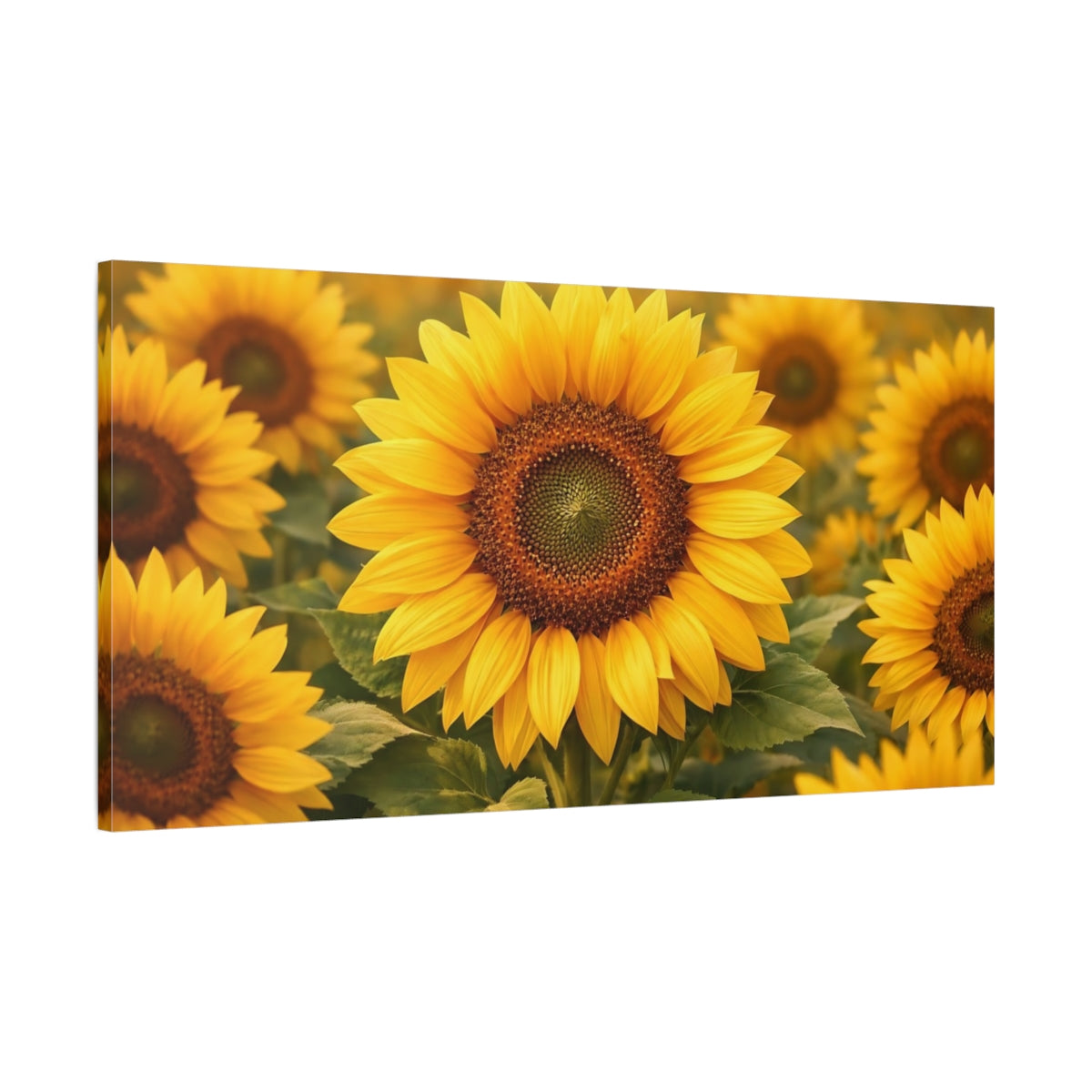 Side Mockup 1. Floral Sunflowers Yellow Sunflowers shown as stretched canvas wall art