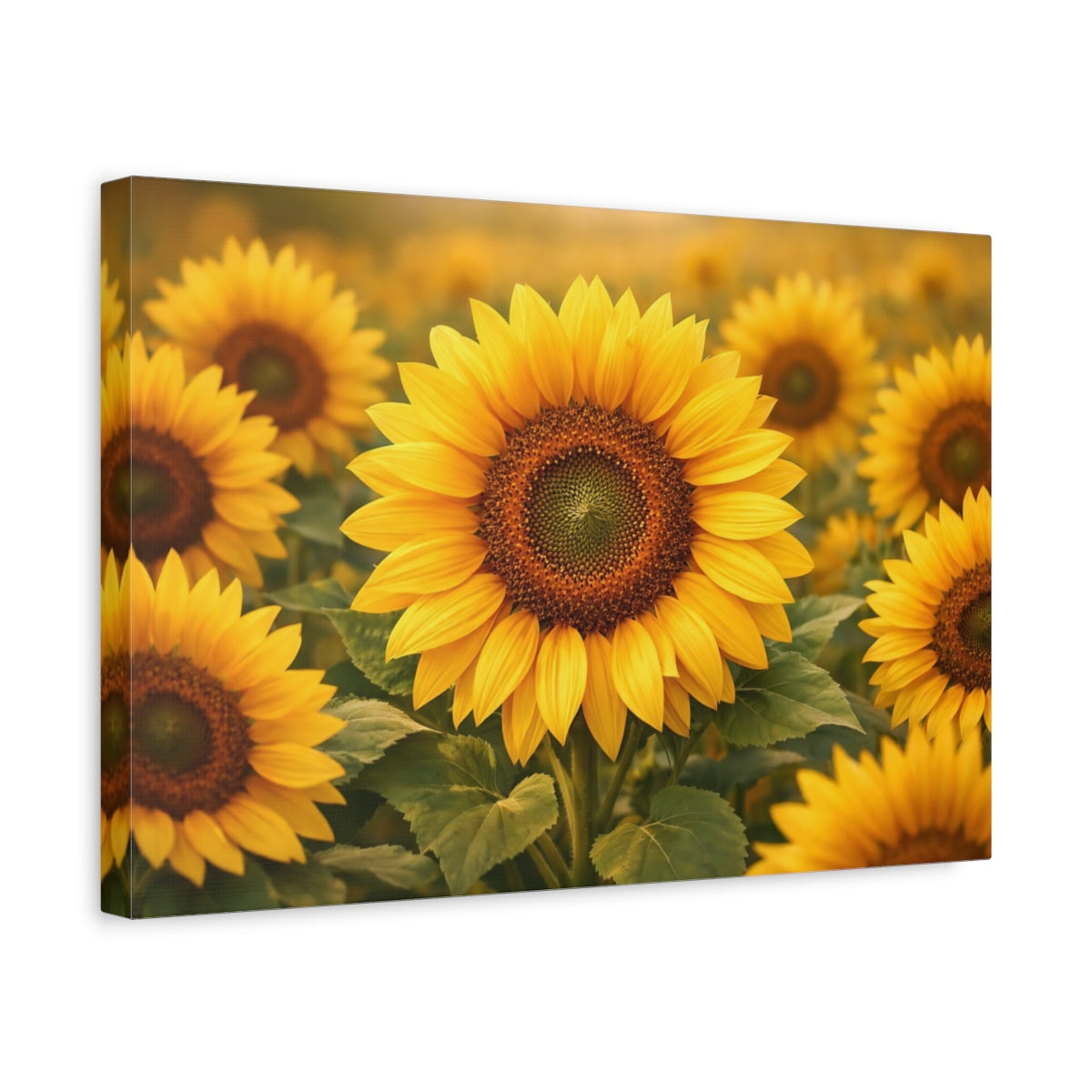 Side Mockup 4. Nature Sunflowers Yellow Sunflowers shown as stretched canvas wall art