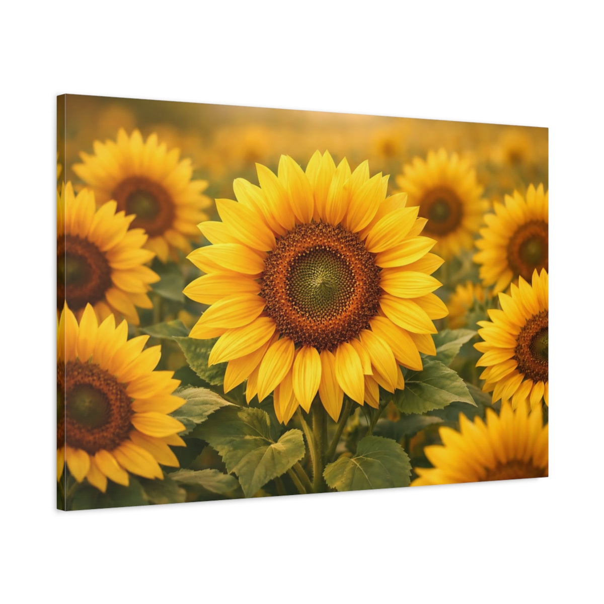 Side Mockup 1. Nature Sunflowers Yellow Sunflowers shown as stretched canvas wall art