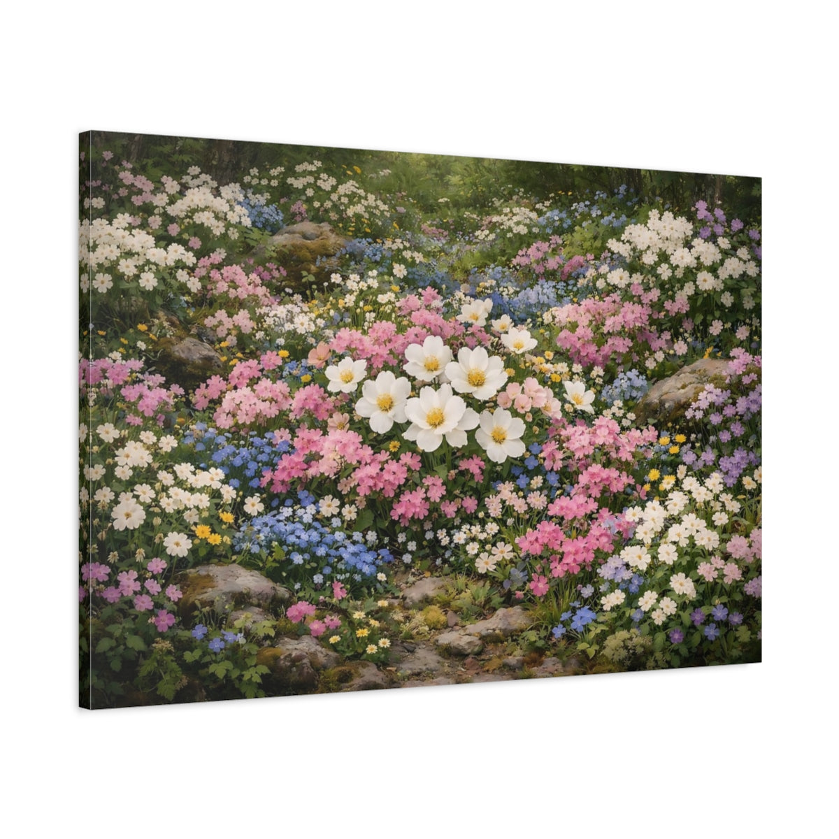 Side Mockup 1. Nature Wildflowers Pastel Floral shown as stretched canvas wall art