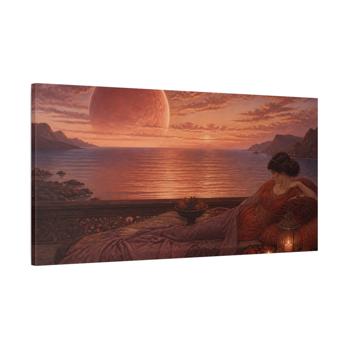 Main Mockup. Reclining Woman By Sea shown as canvas print