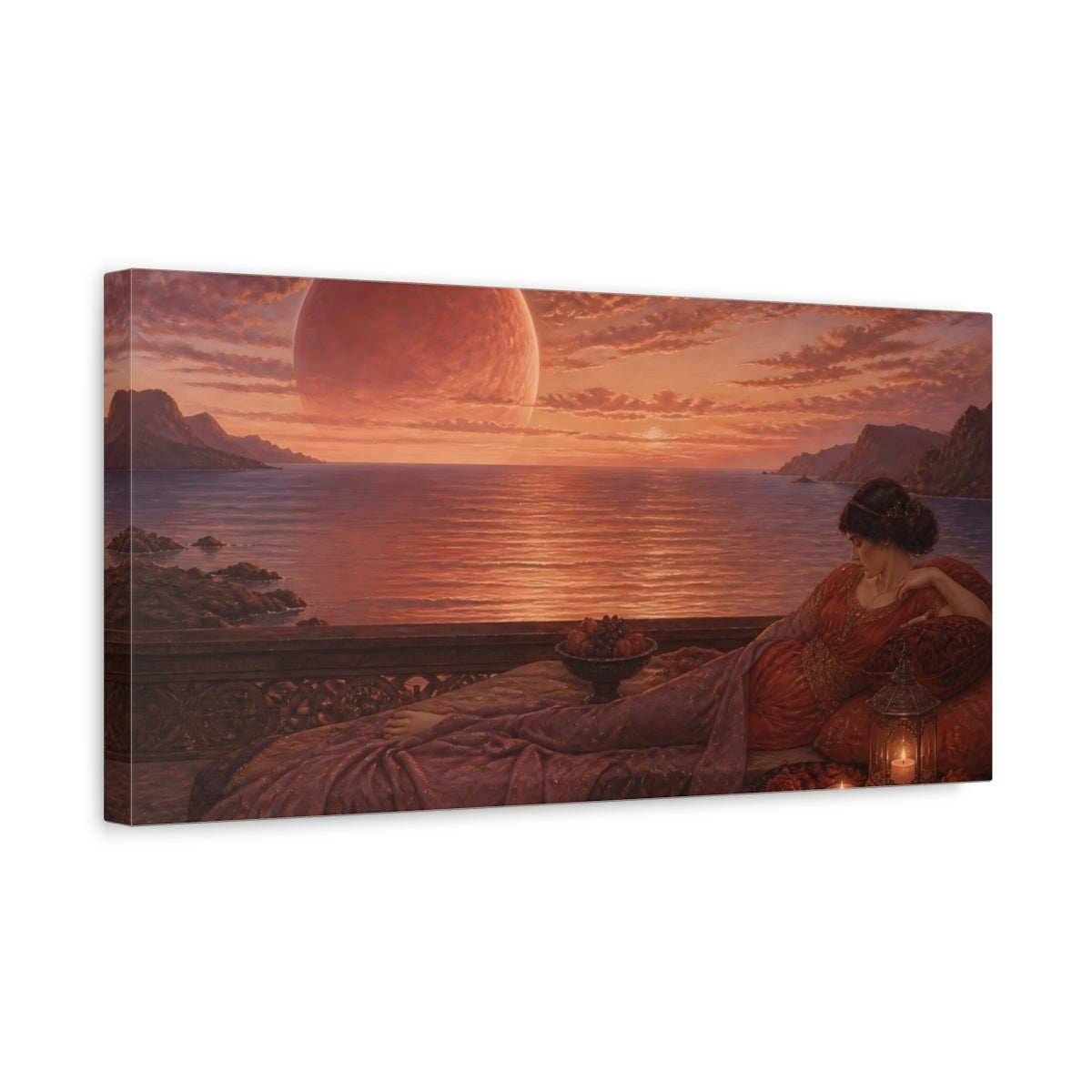 Side Mockup 3. Reclining Woman By Sea shown as canvas print