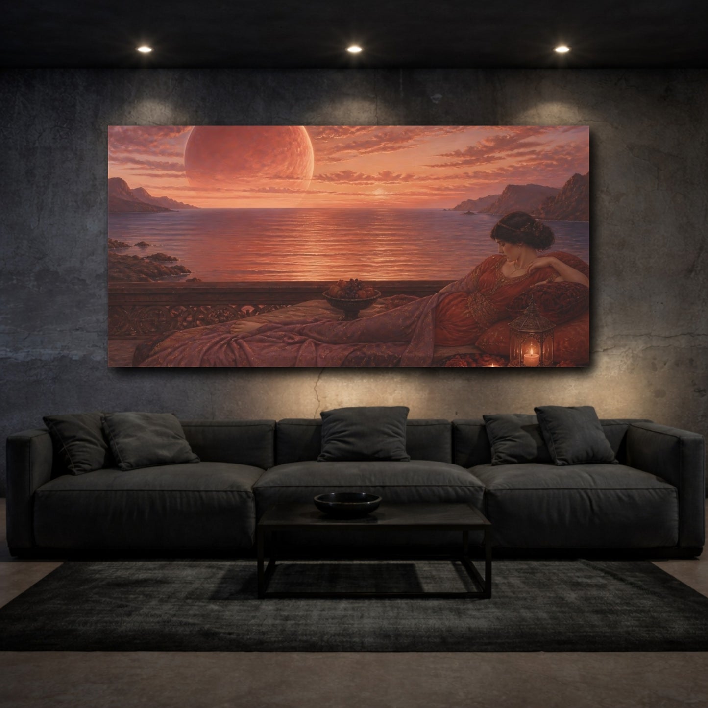Mockup 3. Reclining Woman By Sea shown as canvas print