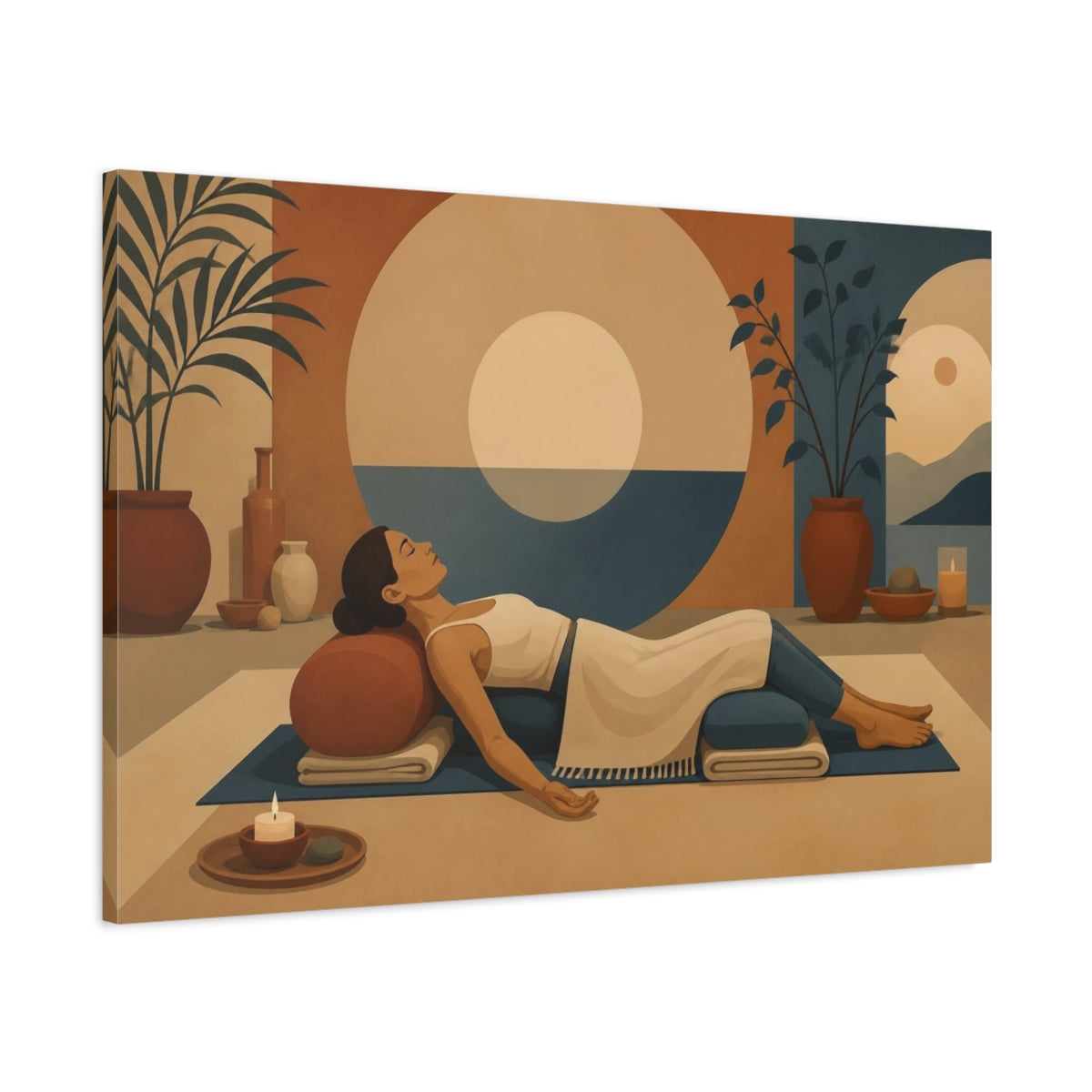 Main Mockup. Reclining Yoga Bolster shown as canvas print