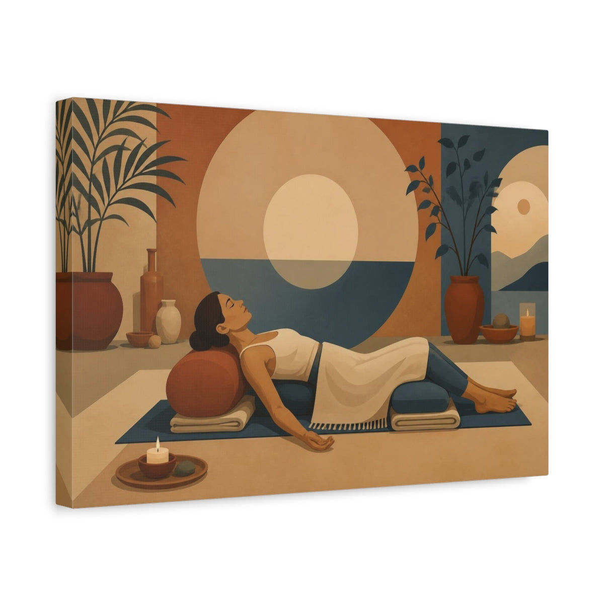 Side Mockup 4. Reclining Yoga Bolster shown as canvas print