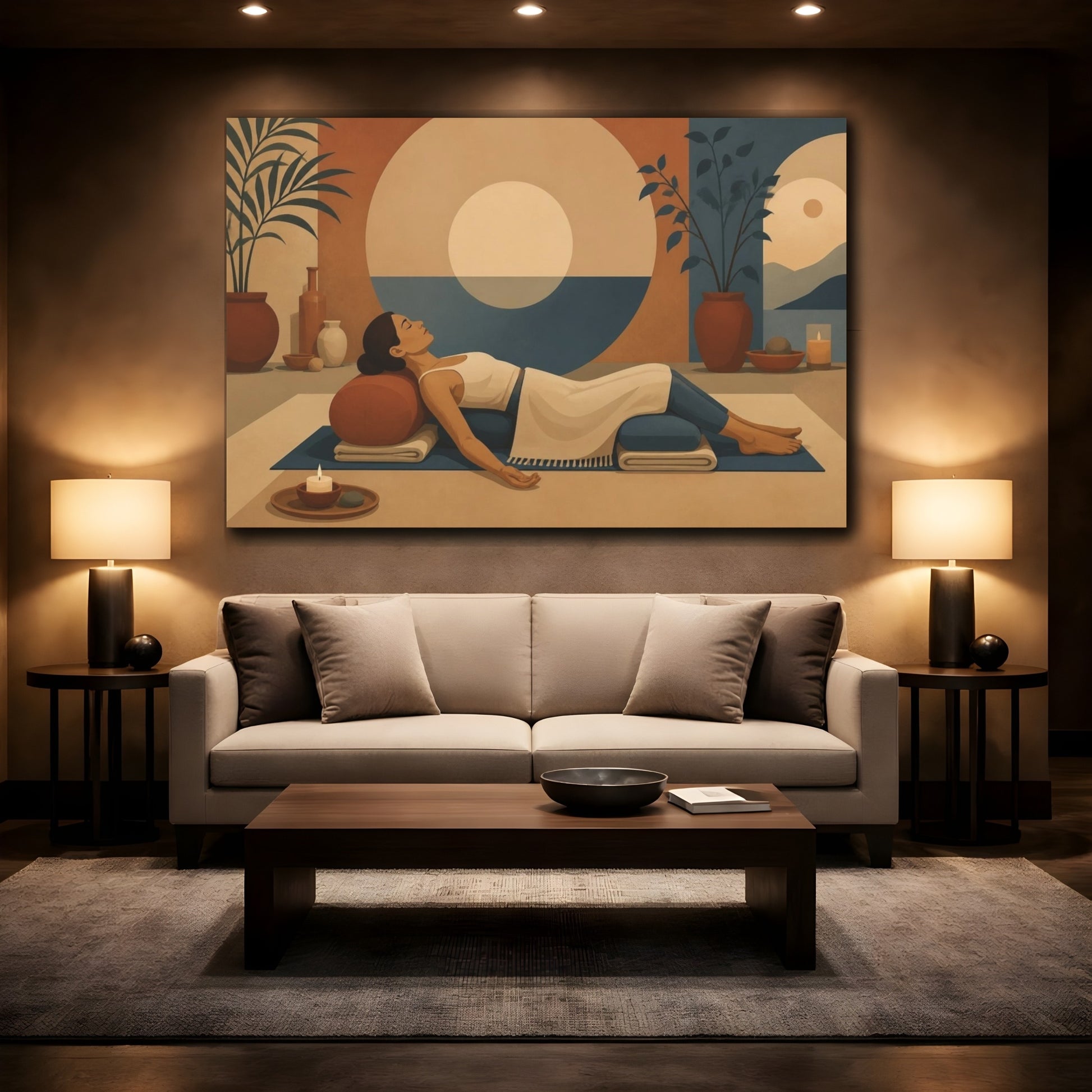 Mockup 2. Reclining Yoga Bolster shown as canvas print