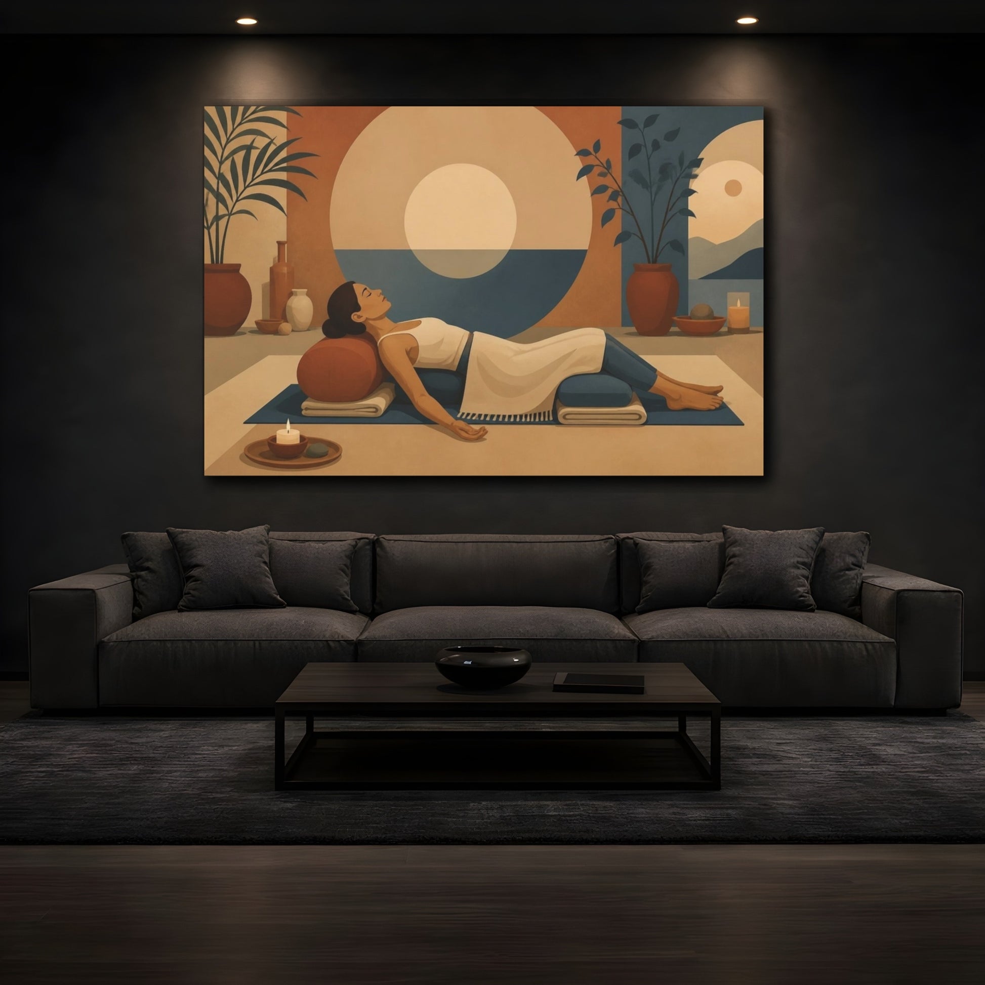 Mockup 3. Reclining Yoga Bolster shown as canvas print