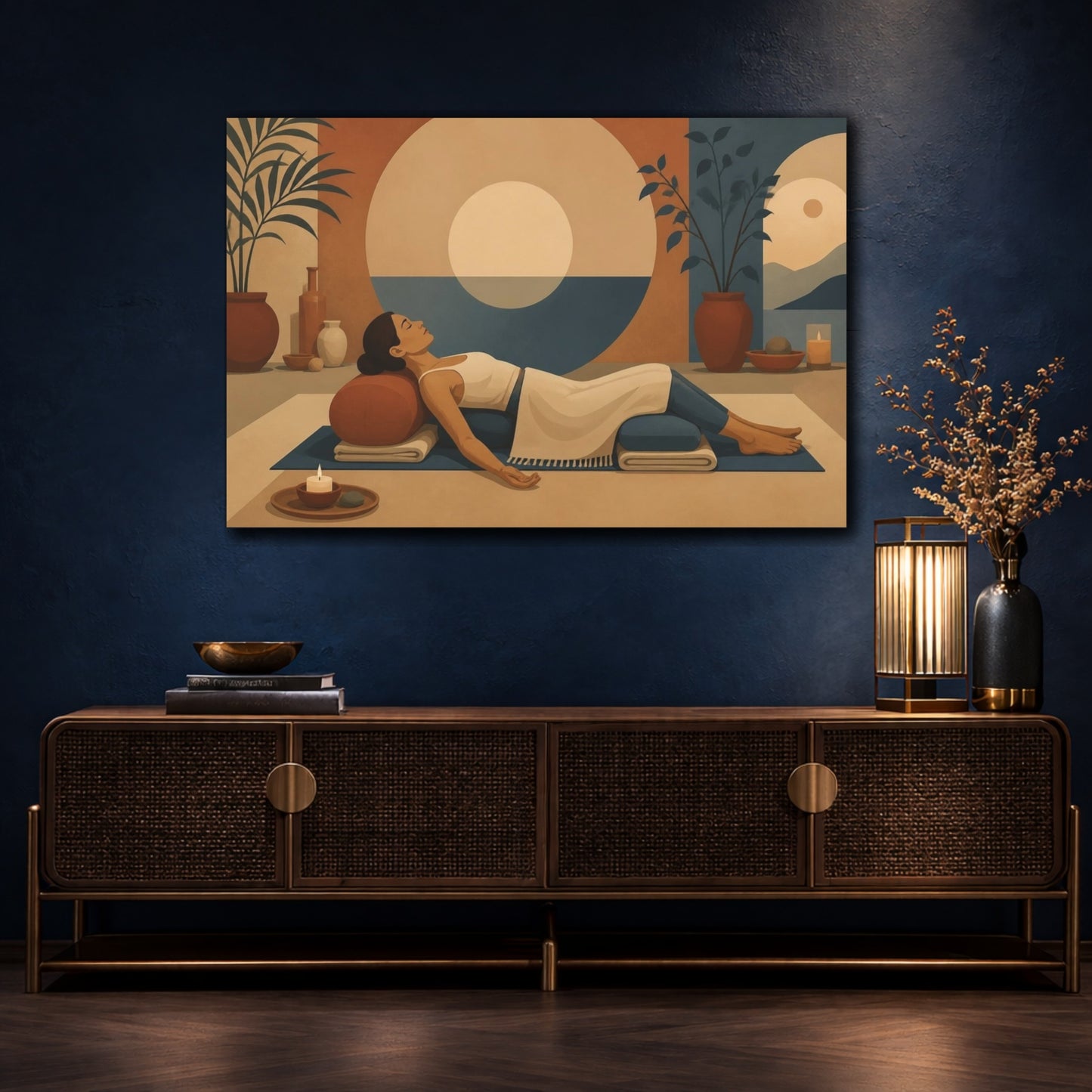 Mockup 4. Reclining Yoga Bolster shown as canvas print