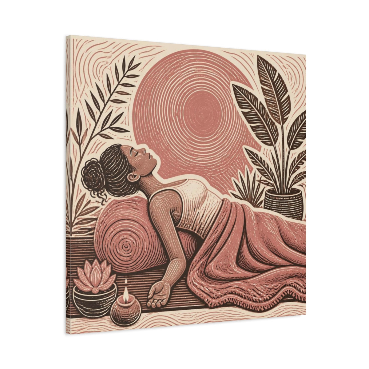 Main Mockup. Reclining Yoga Serenity shown as canvas print