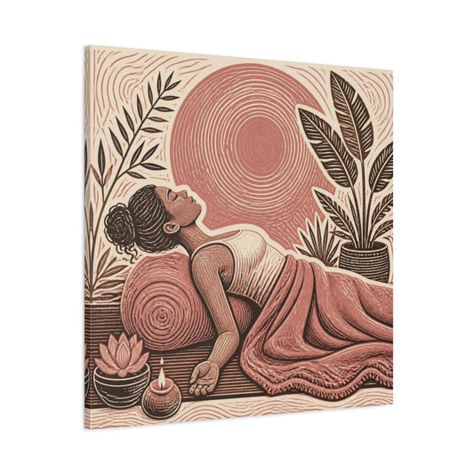 Main Mockup. Reclining Yoga Serenity shown as canvas print