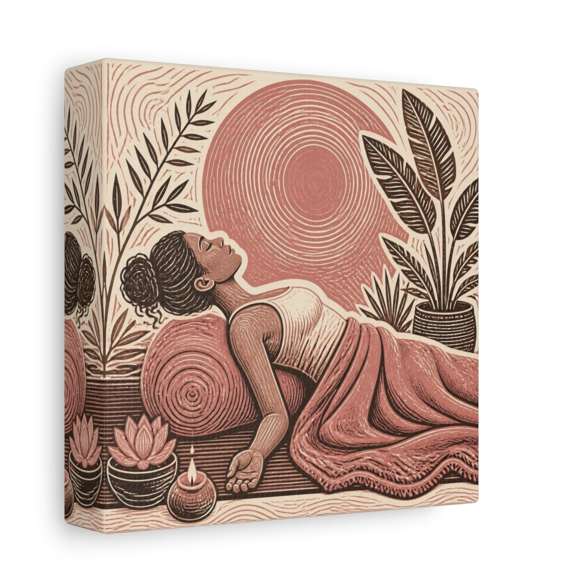 Side Mockup 2. Reclining Yoga Serenity shown as canvas print