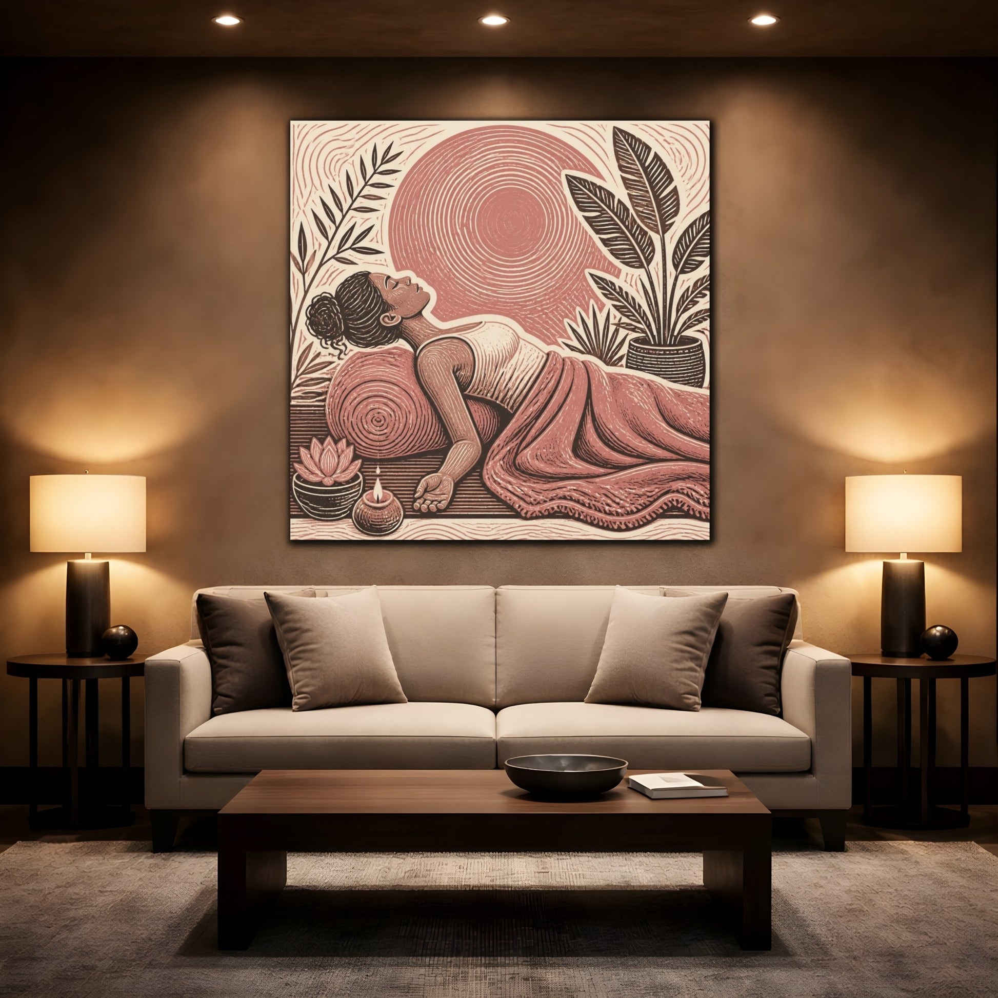 Mockup 2. Reclining Yoga Serenity shown as canvas print