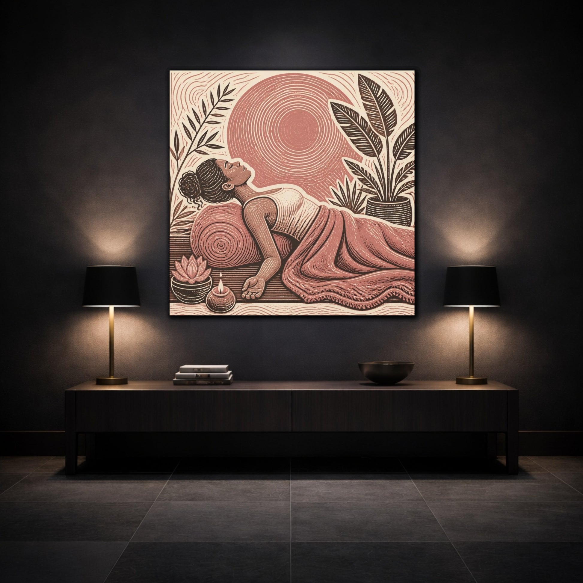 Mockup 3. Reclining Yoga Serenity shown as canvas print