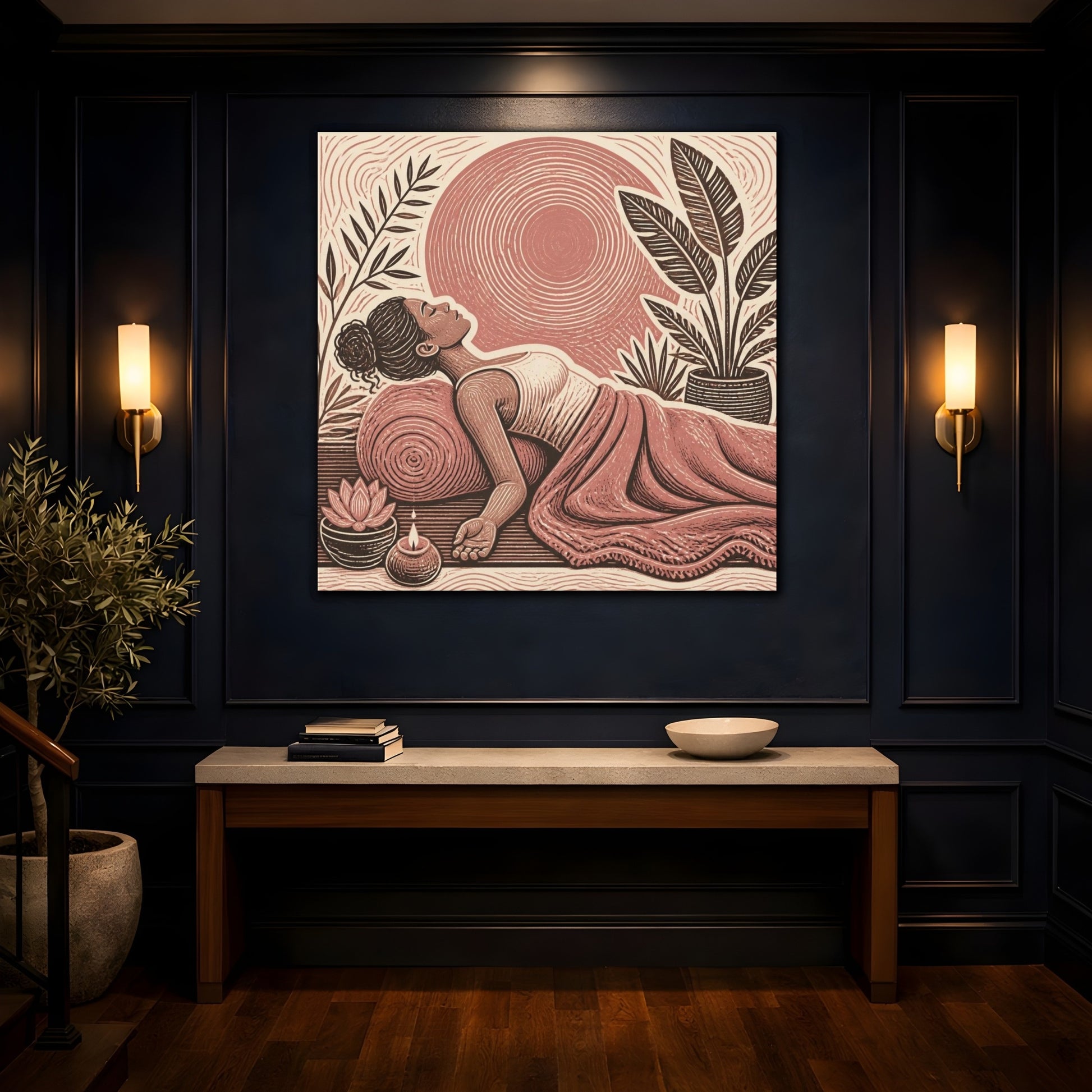 Mockup 4. Reclining Yoga Serenity shown as canvas print