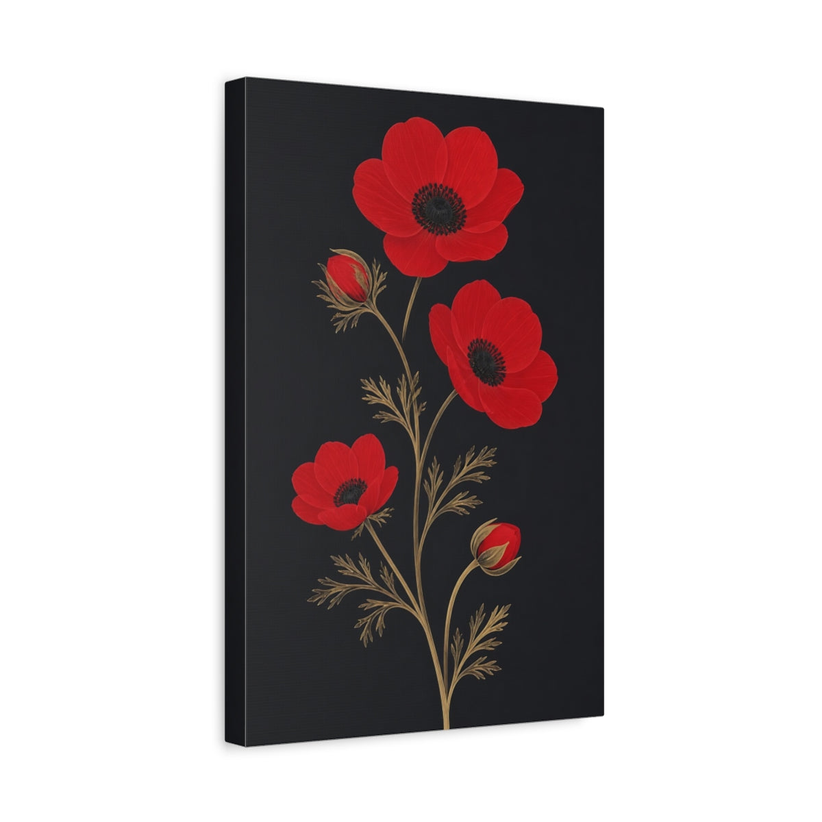 Side Mockup 4. Red Anemone Flowers shown as canvas print