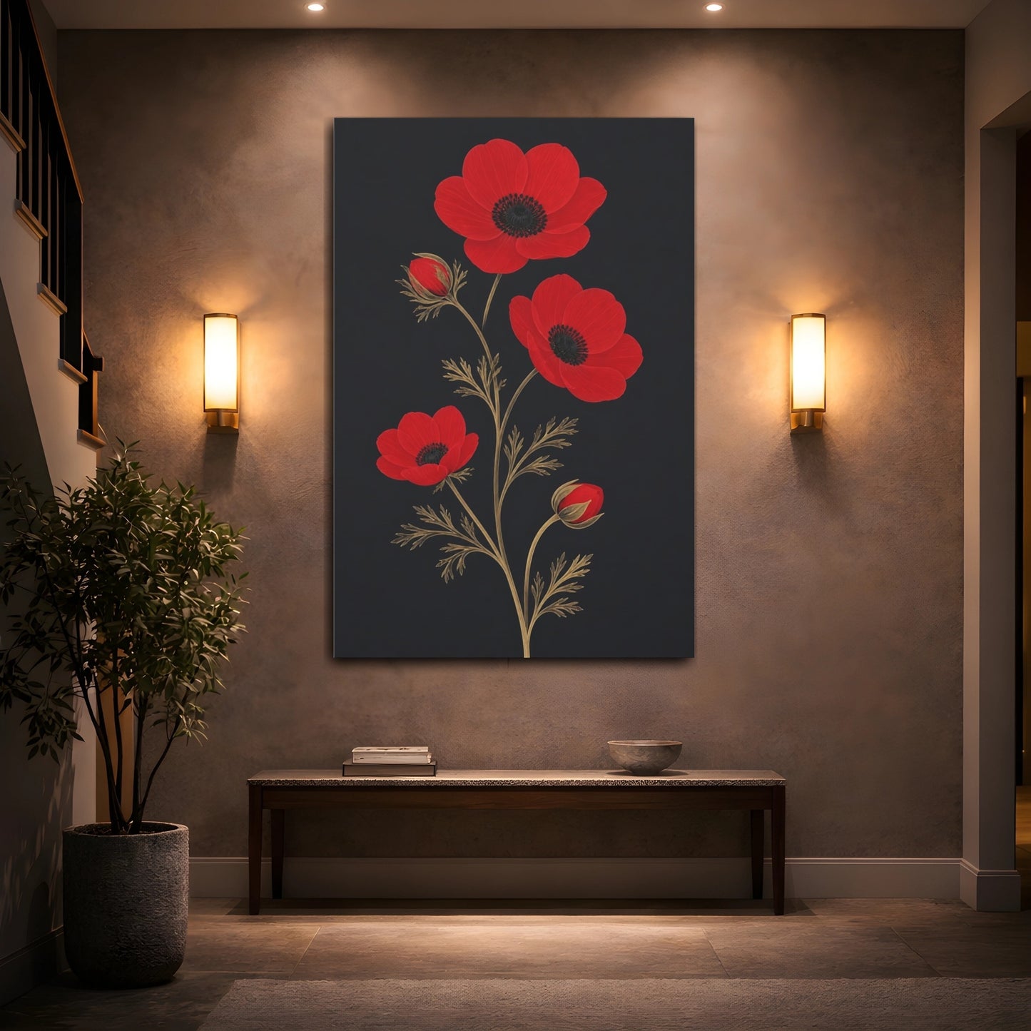 Mockup 2. Red Anemone Flowers shown as canvas print
