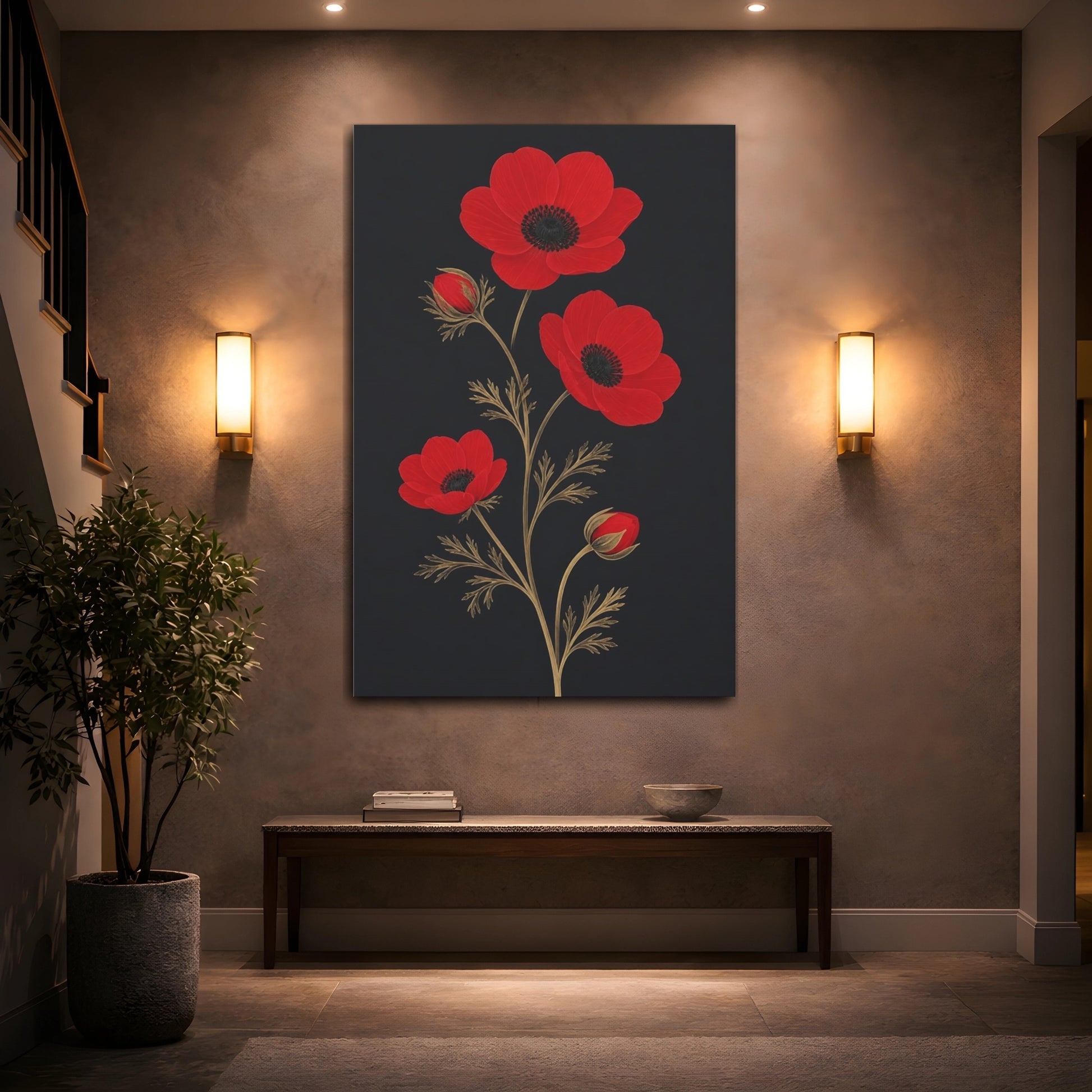 Mockup 2. Red Anemone Flowers shown as canvas print