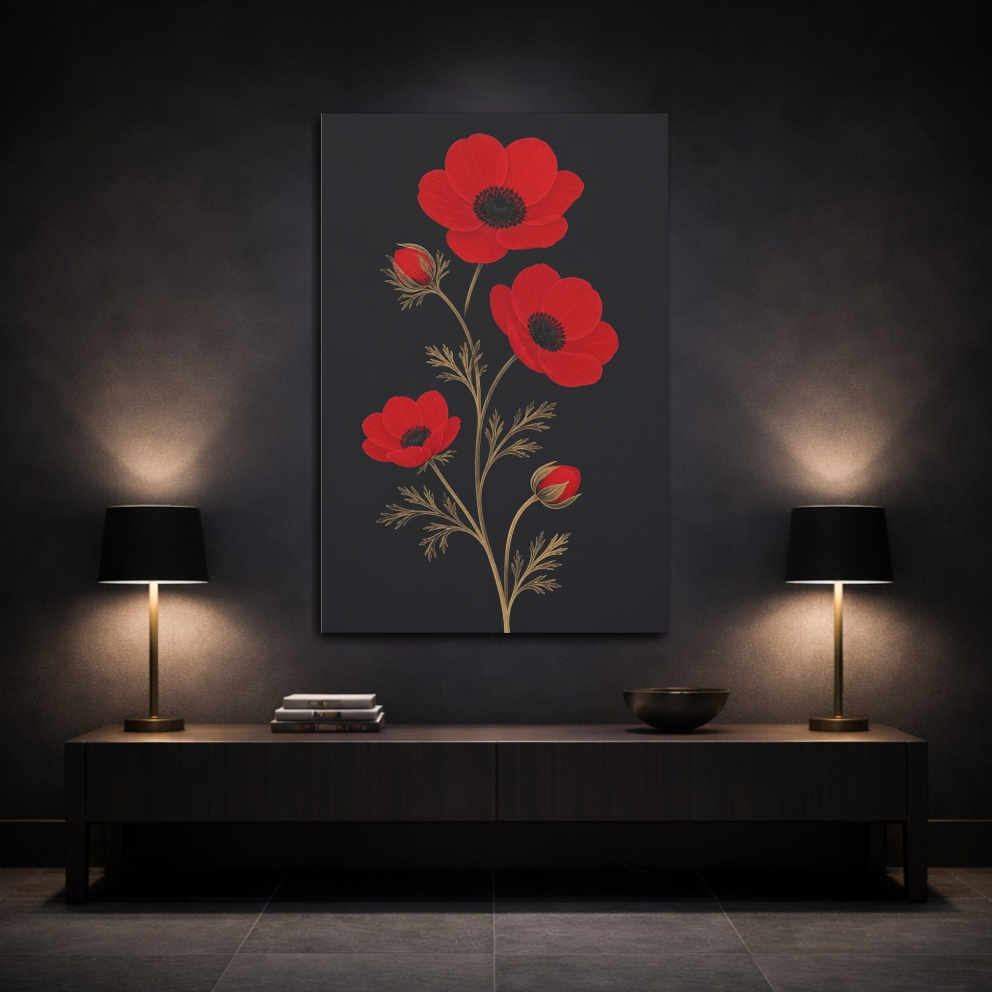 Mockup 3. Red Anemone Flowers shown as canvas print