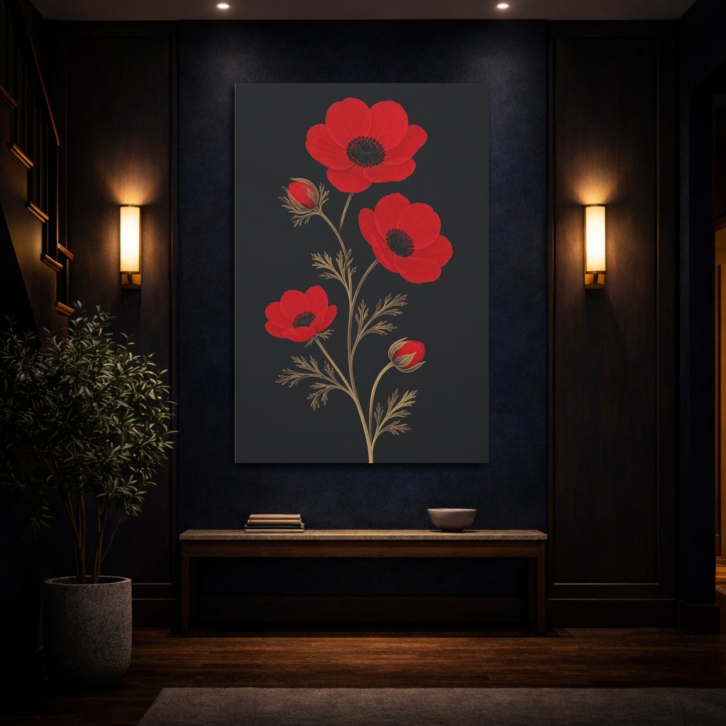 Mockup 4. Red Anemone Flowers shown as canvas print