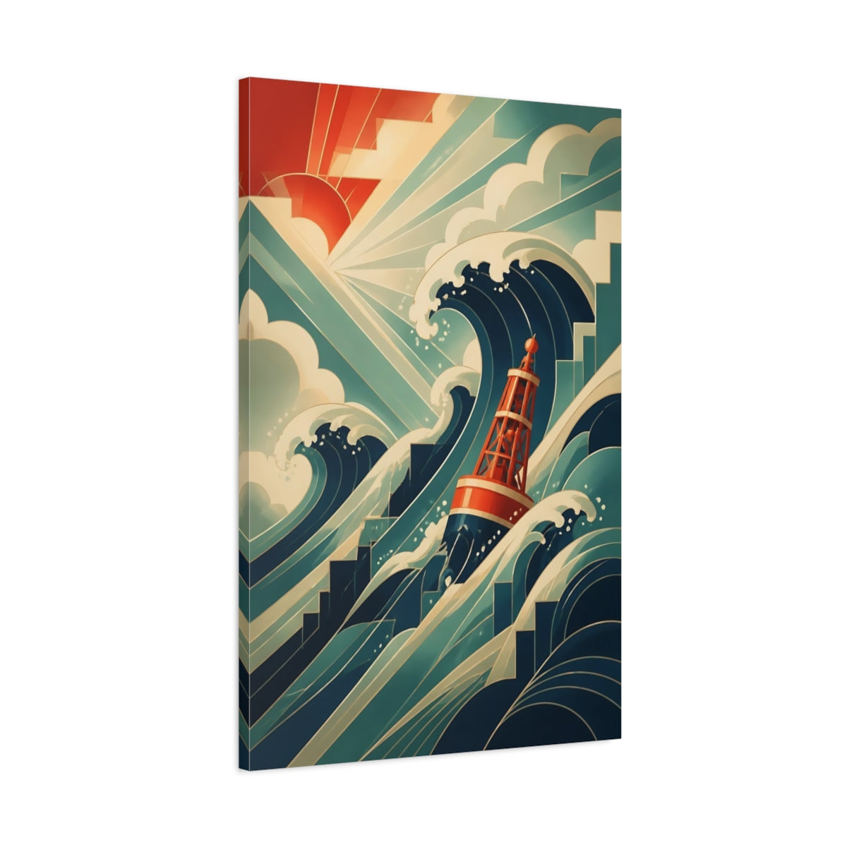 Main Mockup. Red Buoy And Waves shown as canvas print