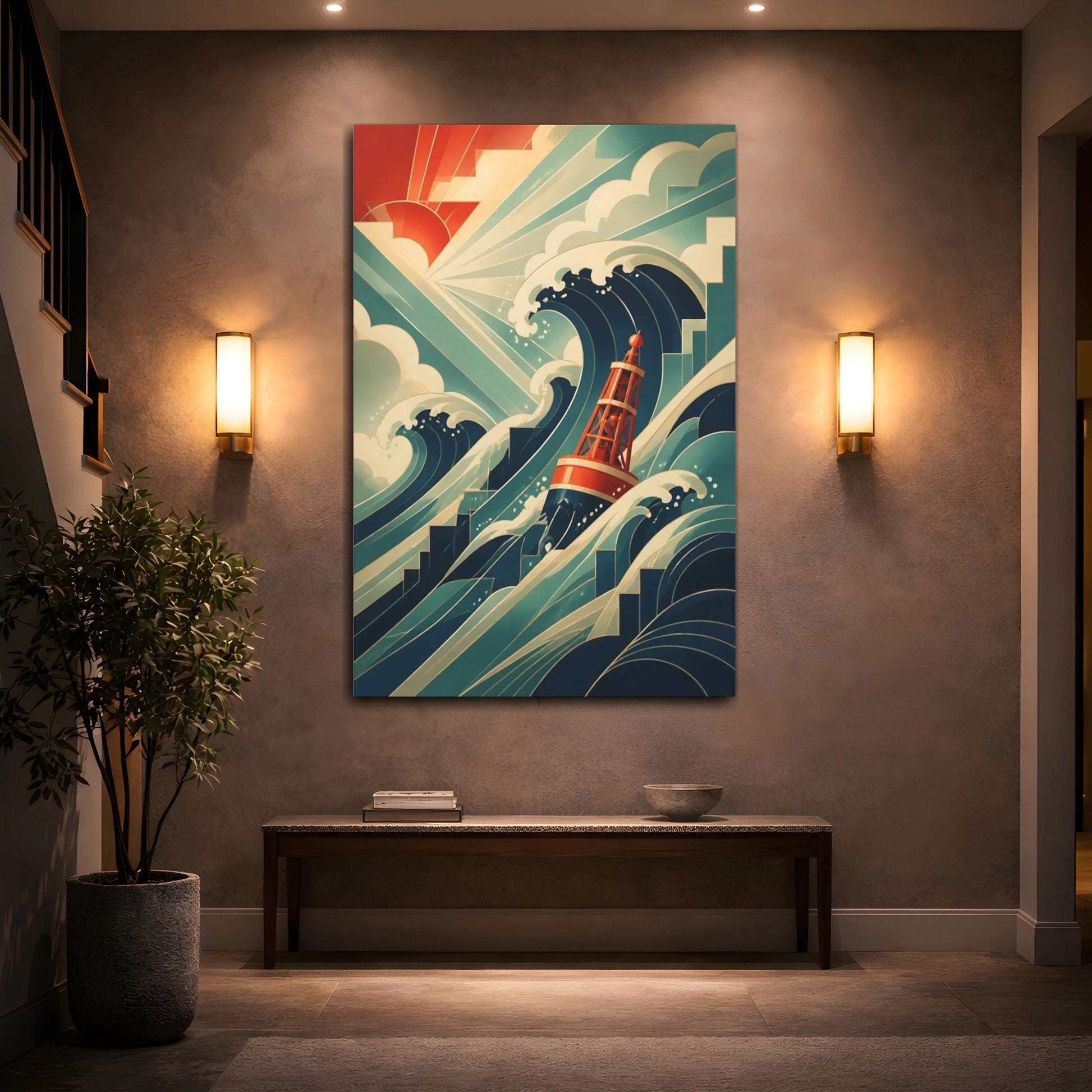 Mockup 2. Red Buoy And Waves shown as canvas print