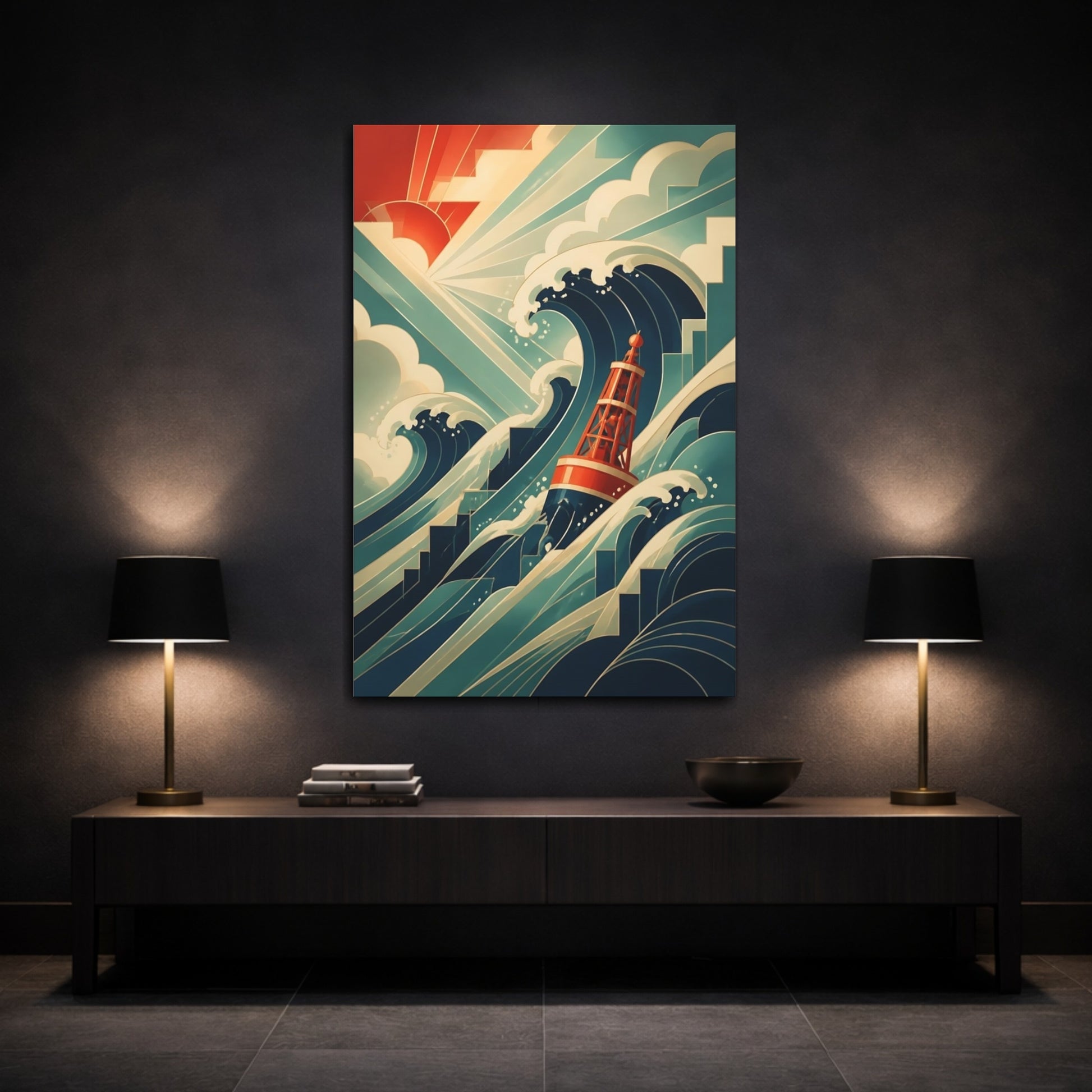 Mockup 3. Red Buoy And Waves shown as canvas print