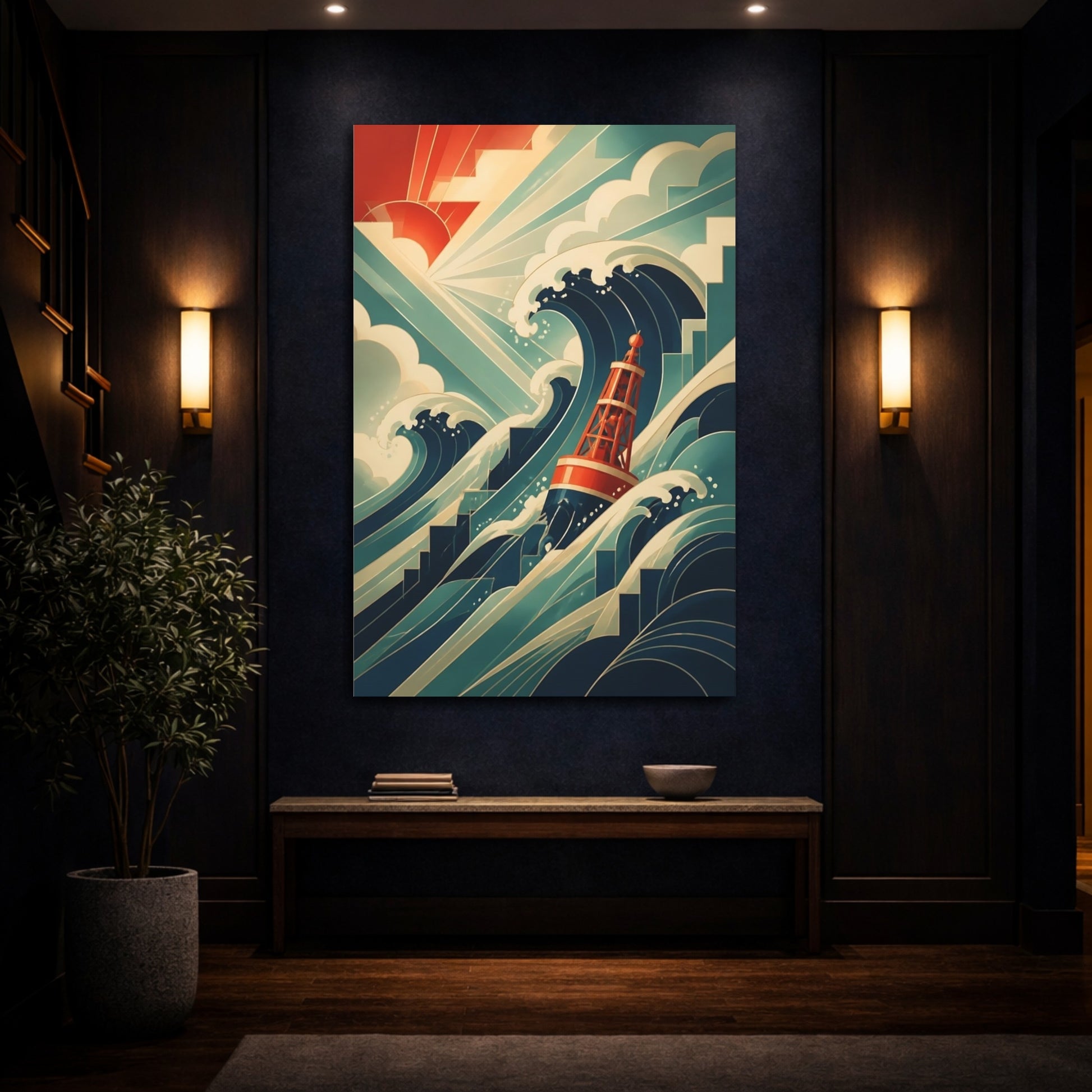 Mockup 4. Red Buoy And Waves shown as canvas print