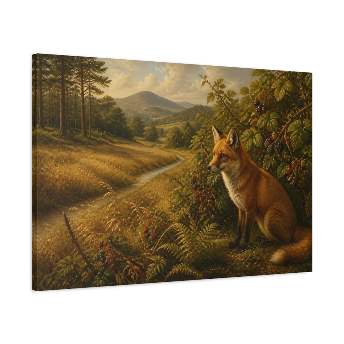Main Mockup. Red Fox In Meadow shown as canvas print