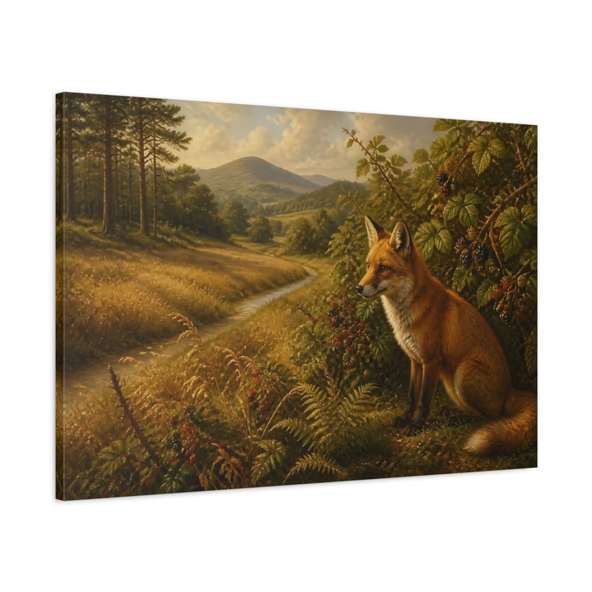 Red Fox In Meadow Canvas Print – Living Room, Above Fireplace, Golden Brown - YesArtYes