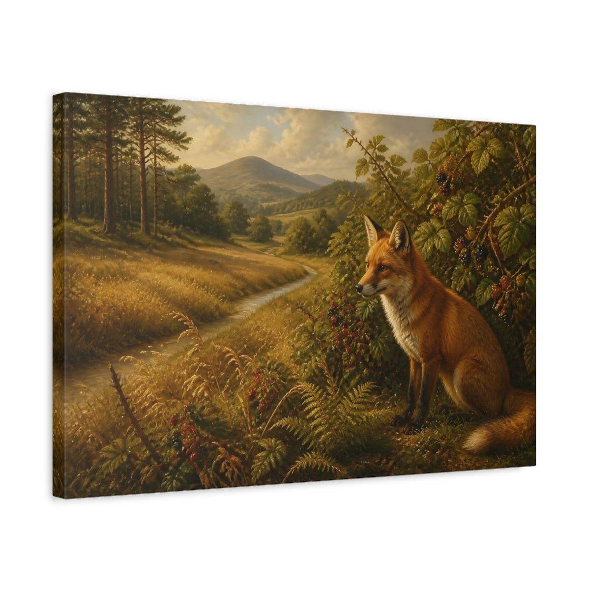 Red Fox In Meadow Canvas Print – Living Room, Above Fireplace, Golden Brown - YesArtYes