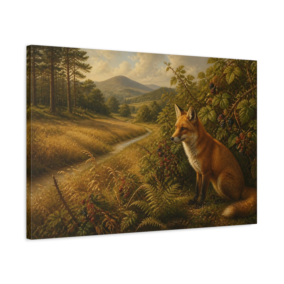 Side Mockup 2. Red Fox In Meadow shown as canvas print