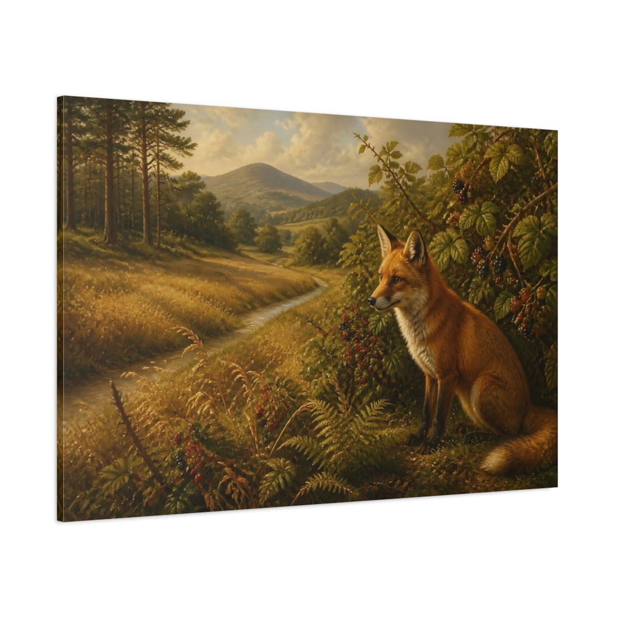 Side Mockup 1. Red Fox In Meadow shown as canvas print