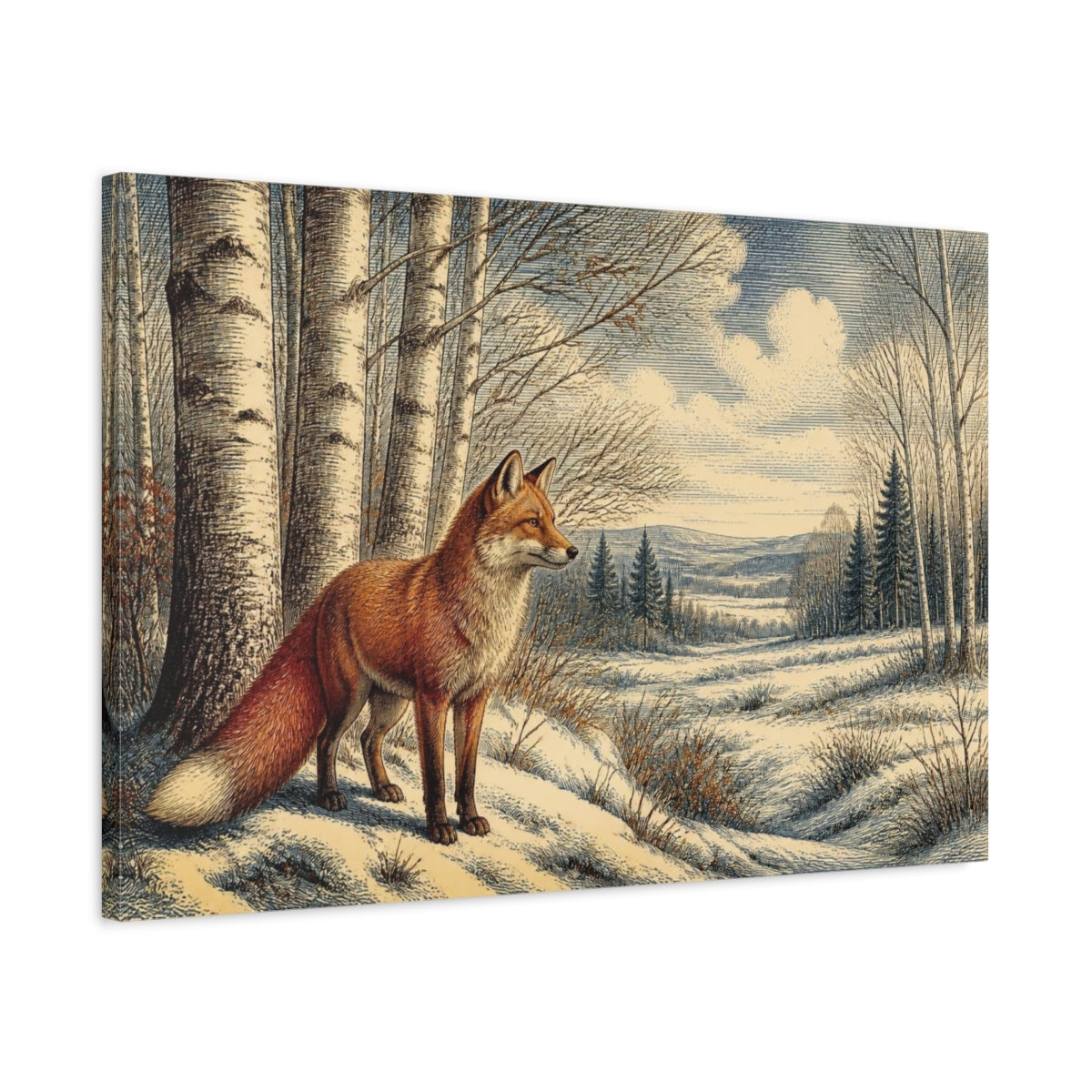 Side Mockup 2. Red Fox Nature Scene shown as canvas print