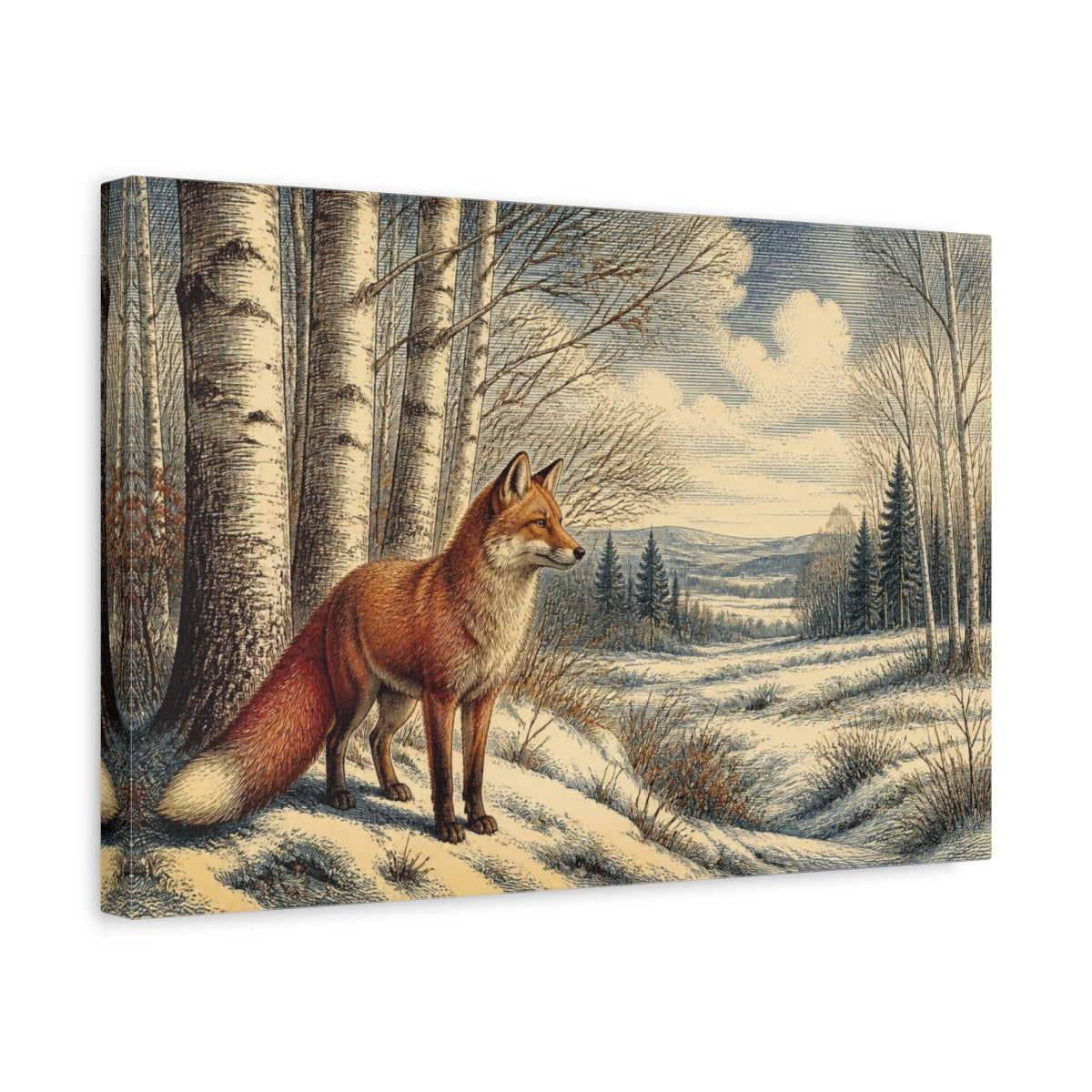 Side Mockup 4. Red Fox Nature Scene shown as canvas print