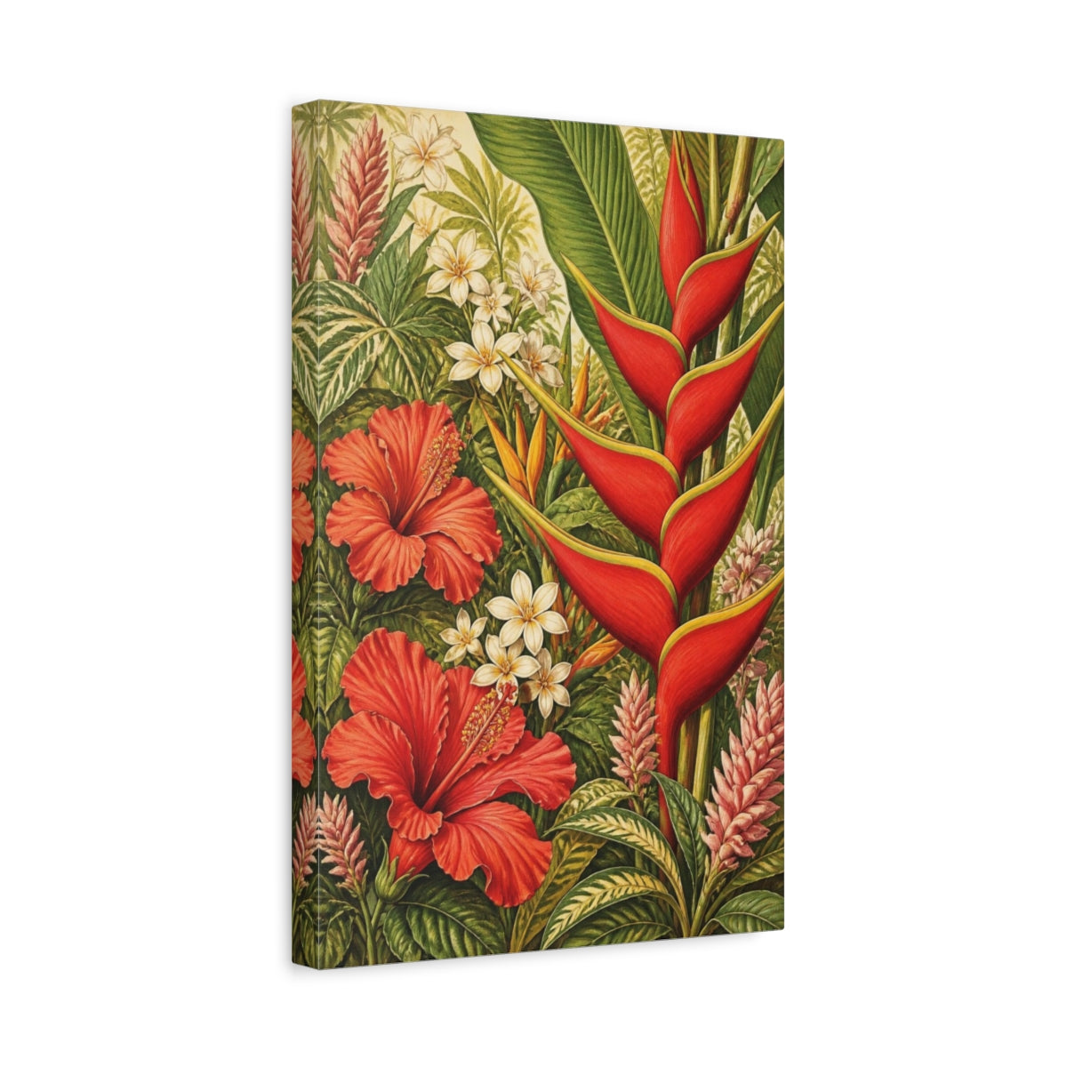 Side Mockup 4. Red Heliconia Flowers shown as canvas print