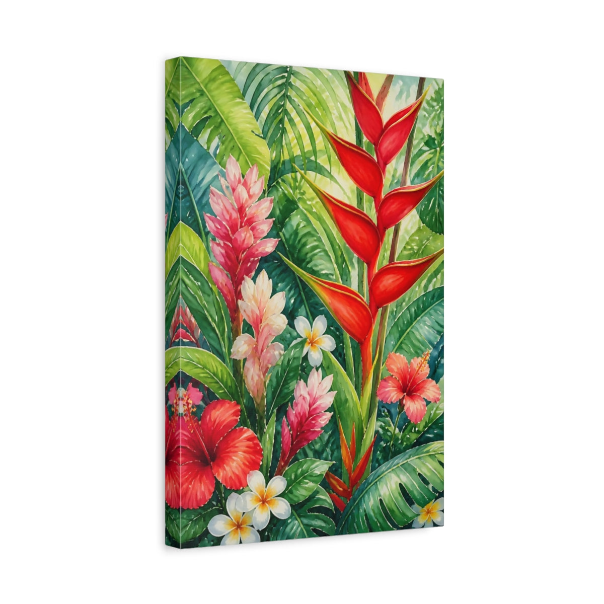 Side Mockup 4. Red Heliconia Flowers shown as canvas print