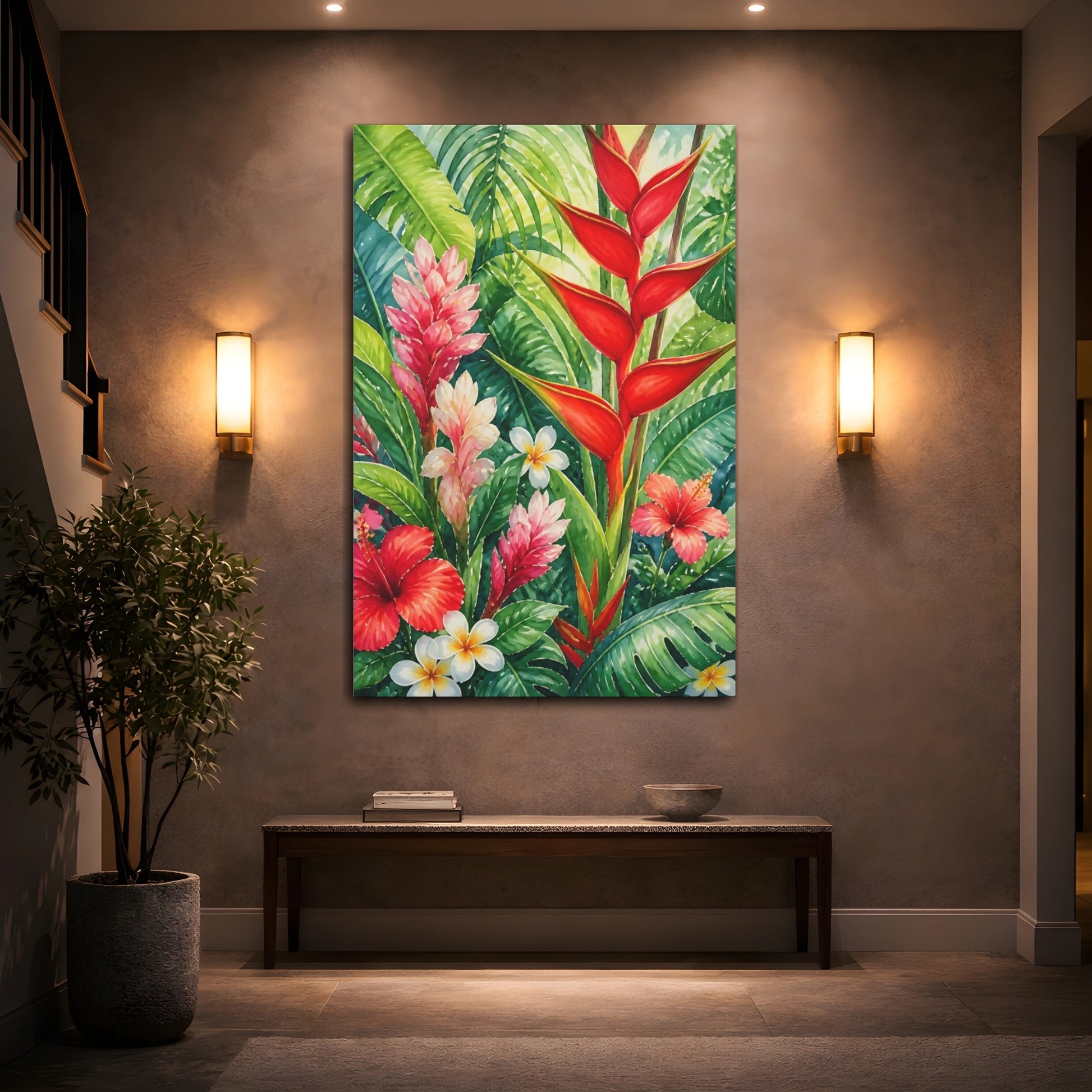 Mockup 2. Red Heliconia Flowers shown as canvas print
