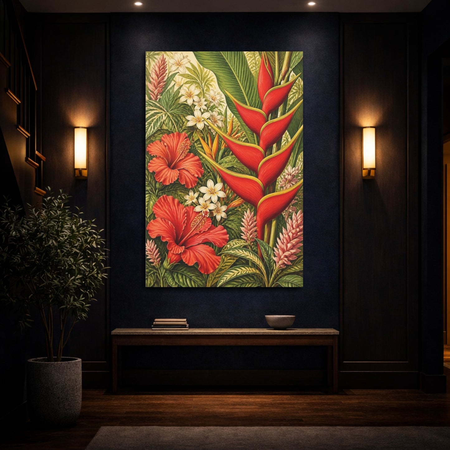 Mockup 4. Red Heliconia Flowers shown as canvas print