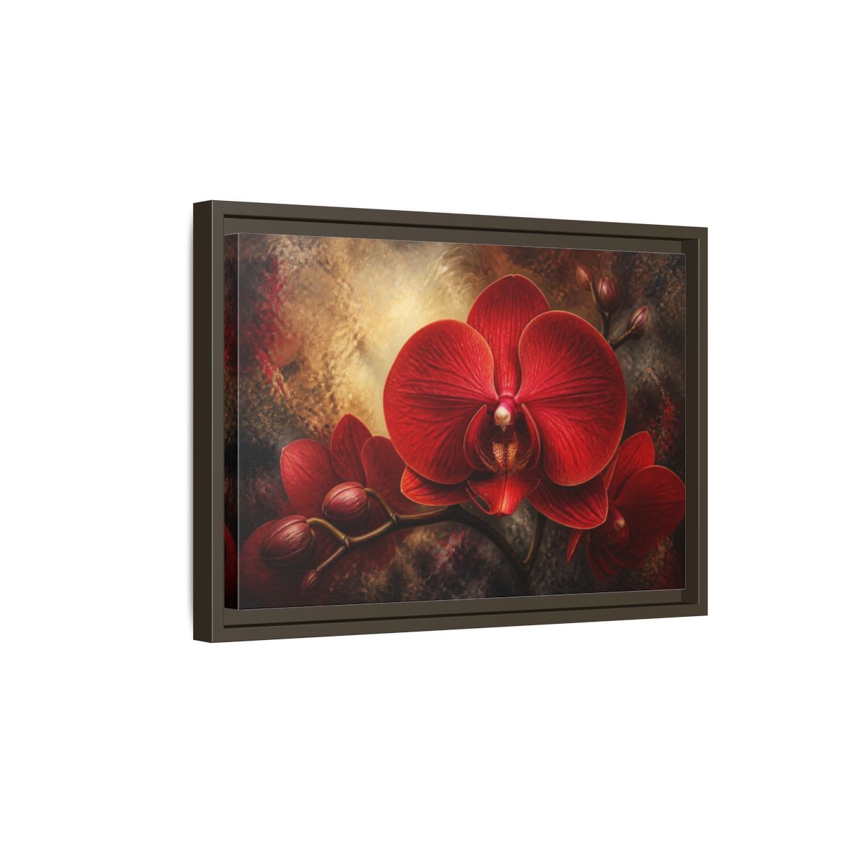 Side Mockup 5. Red Orchid Flower Close-Up shown as framed canvas print