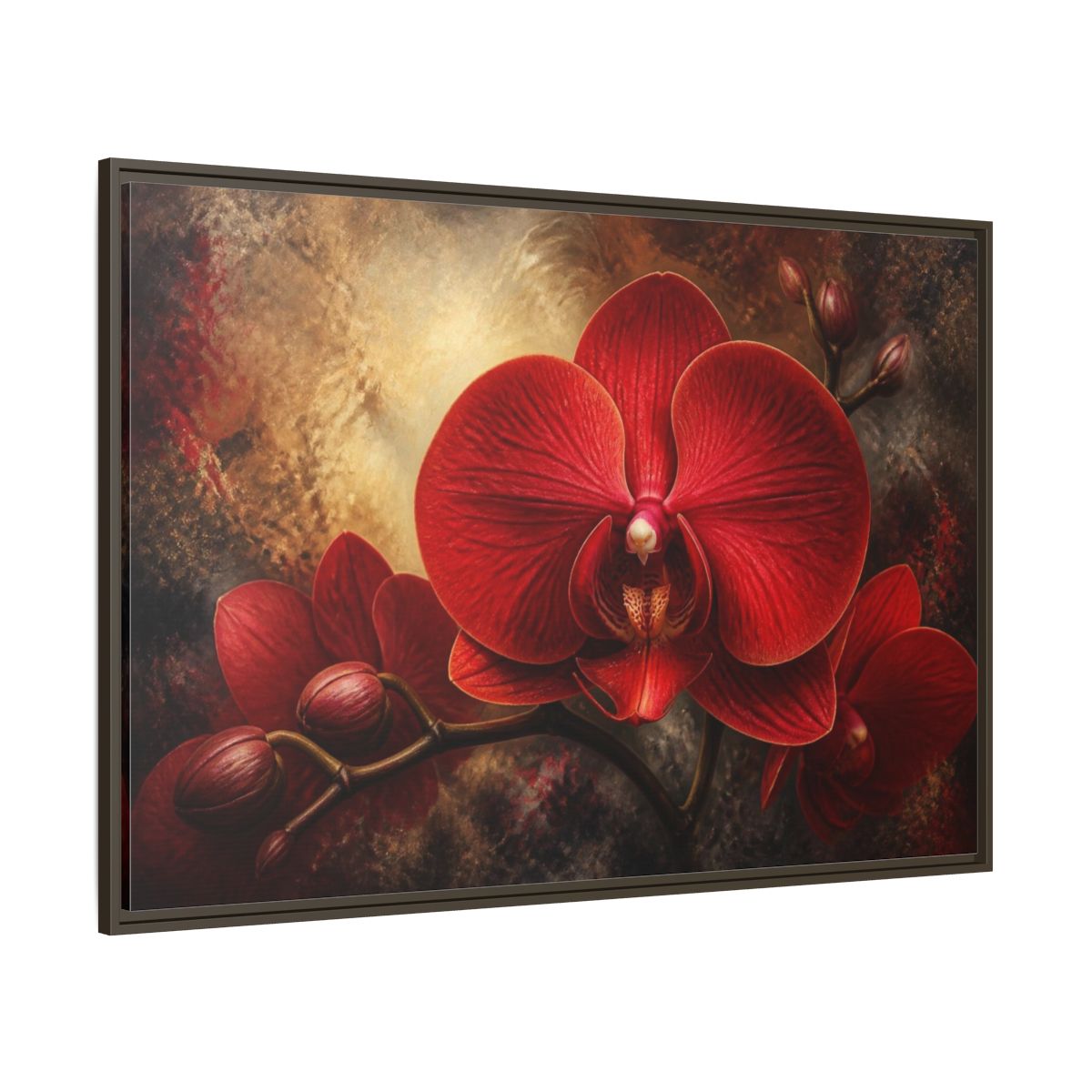 Side Mockup 8. Red Orchid Flower Close-Up shown as framed canvas print