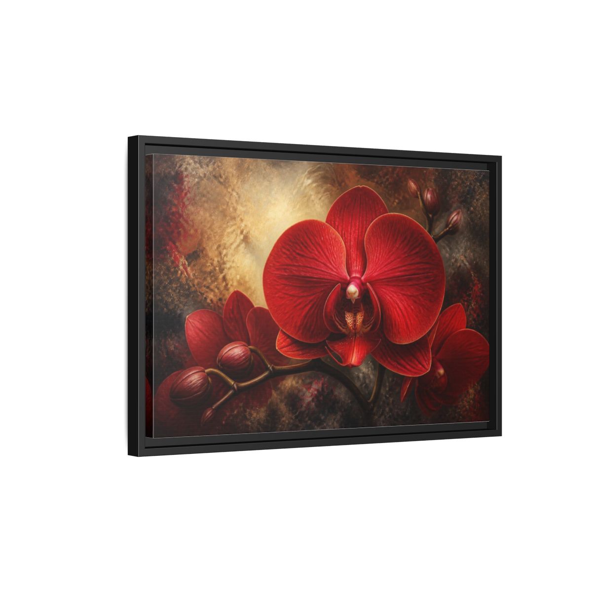 Side Mockup 3. Red Orchid Flower Close-Up shown as framed canvas print