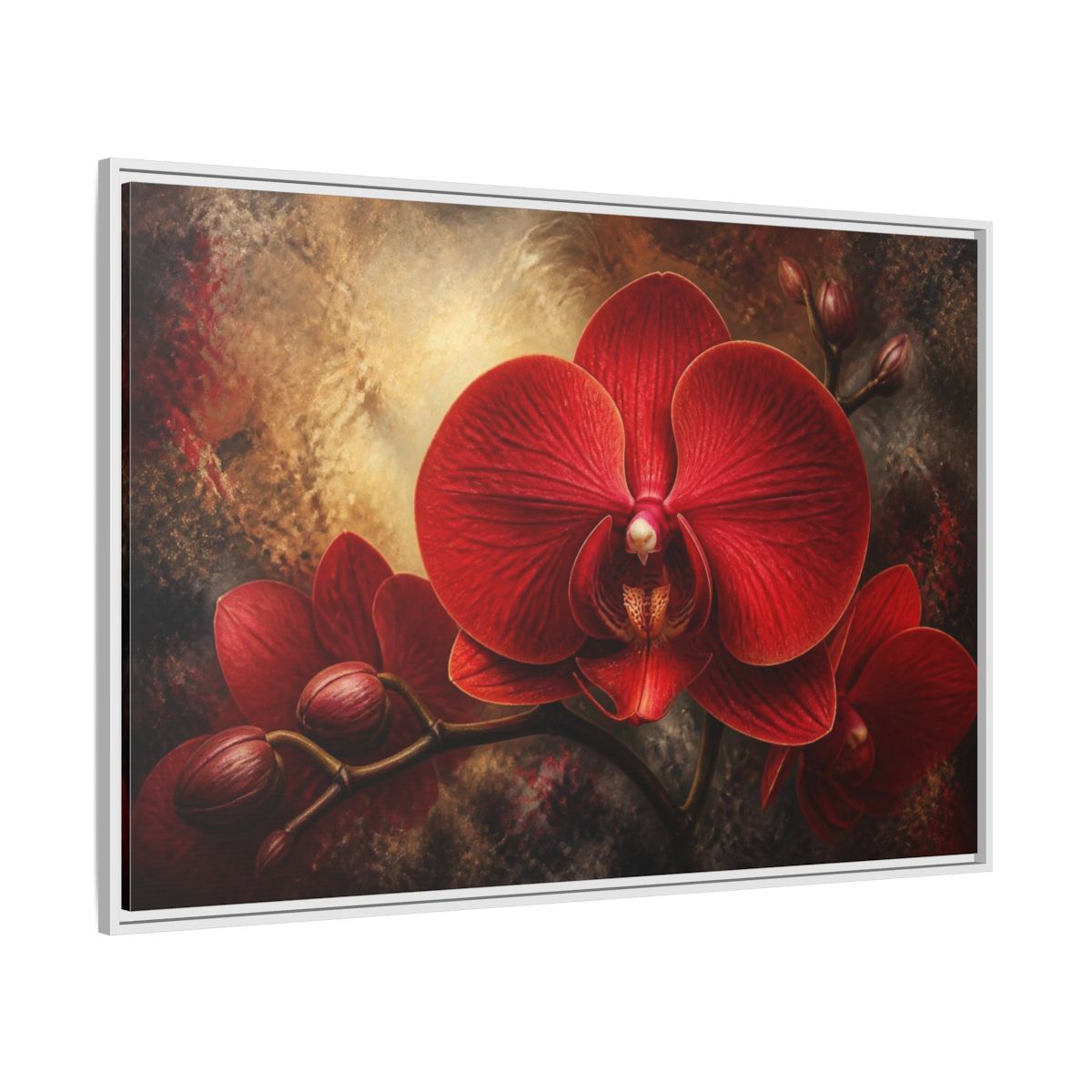 Side Mockup 7. Red Orchid Flower Close-Up shown as framed canvas print