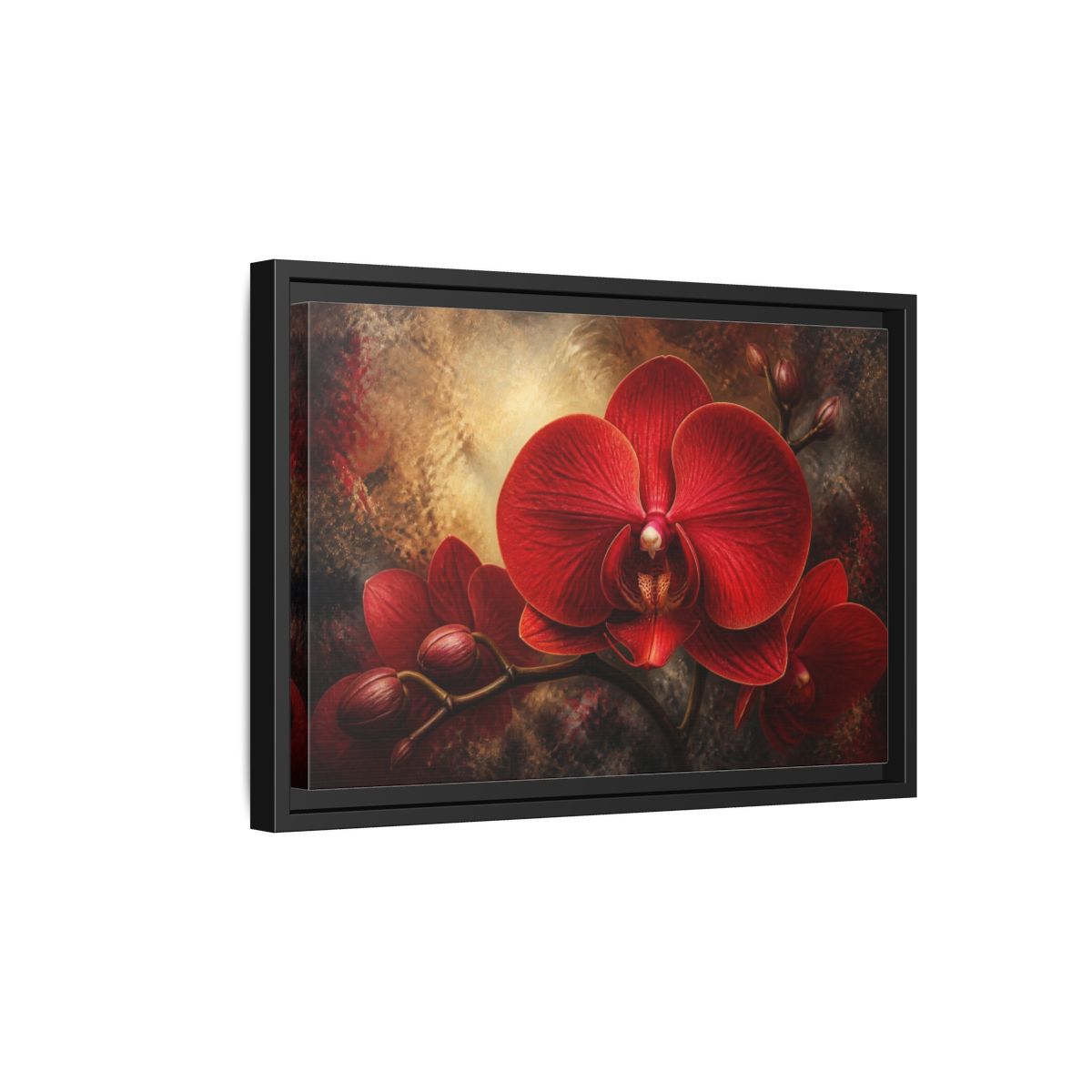 Side Mockup 6. Red Orchid Flower Close-Up shown as framed canvas print