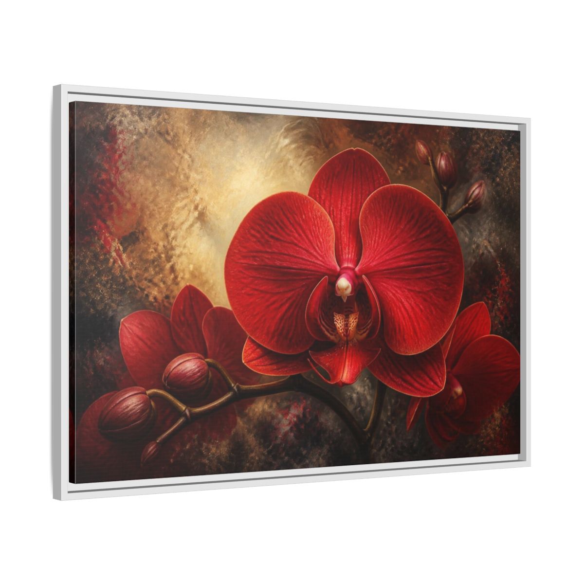 Side Mockup 9. Red Orchid Flower Close-Up shown as framed canvas print