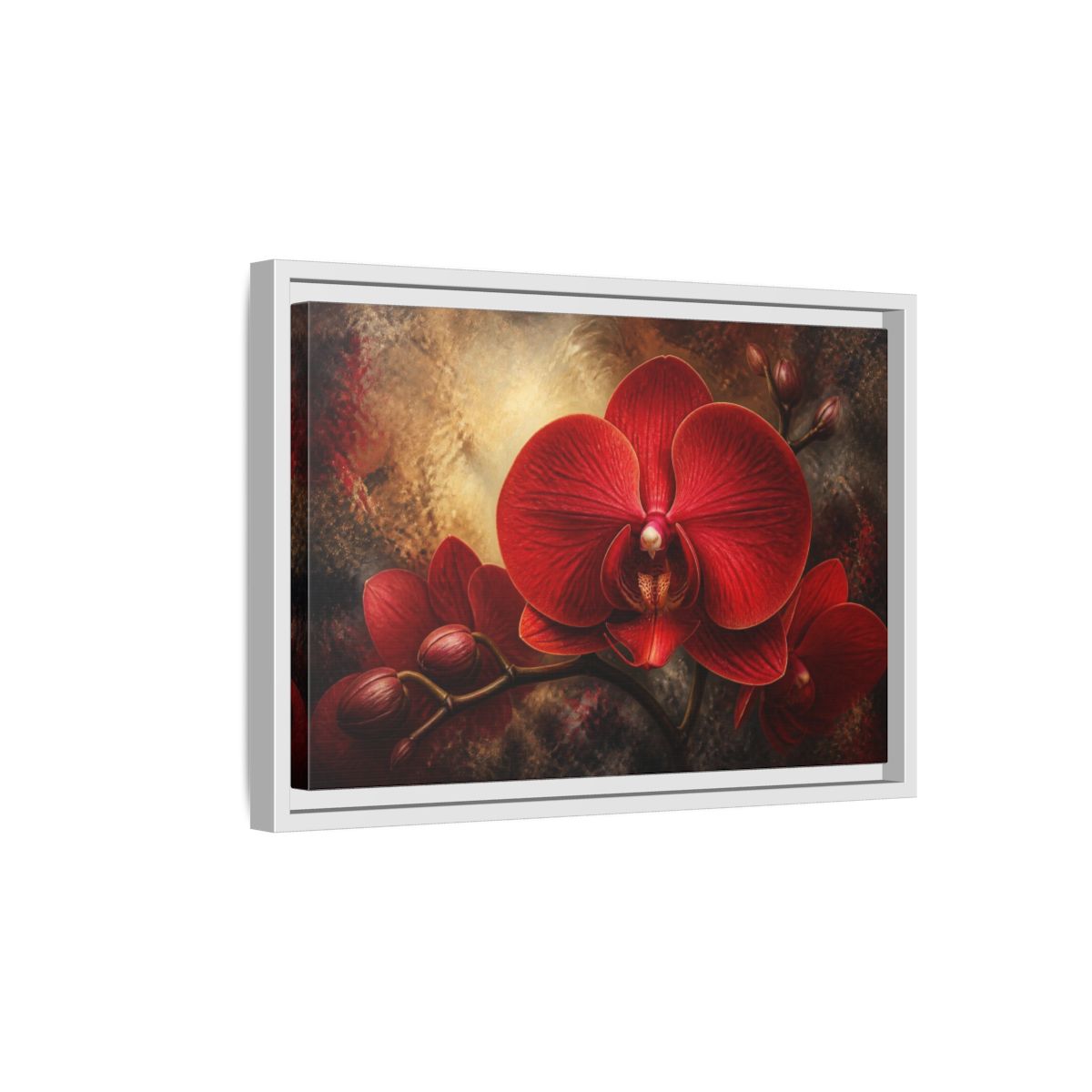 Side Mockup 4. Red Orchid Flower Close-Up shown as framed canvas print