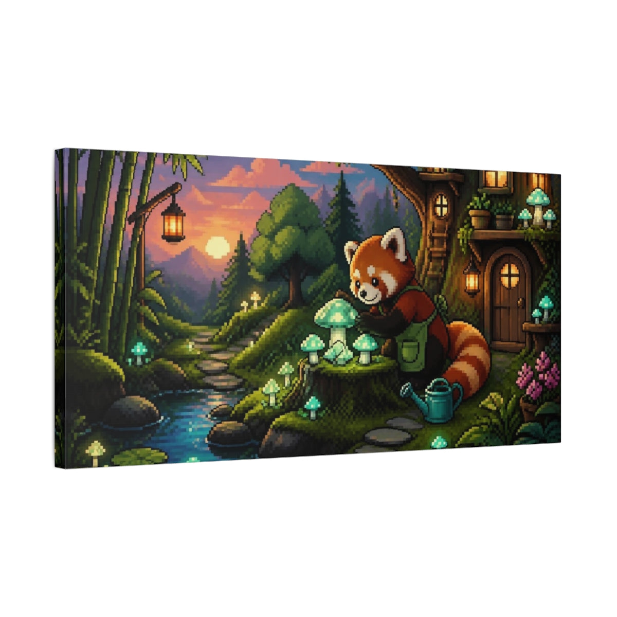 Side Mockup 1. Red Panda Kids Garden shown as canvas print