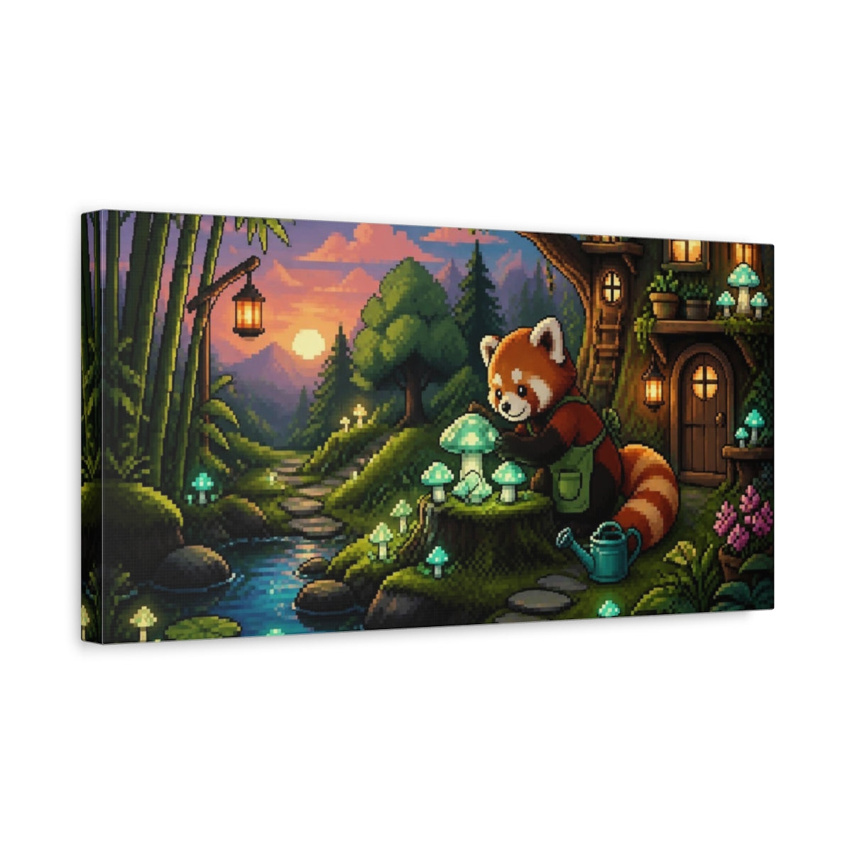 Side Mockup 3. Red Panda Kids Garden shown as canvas print