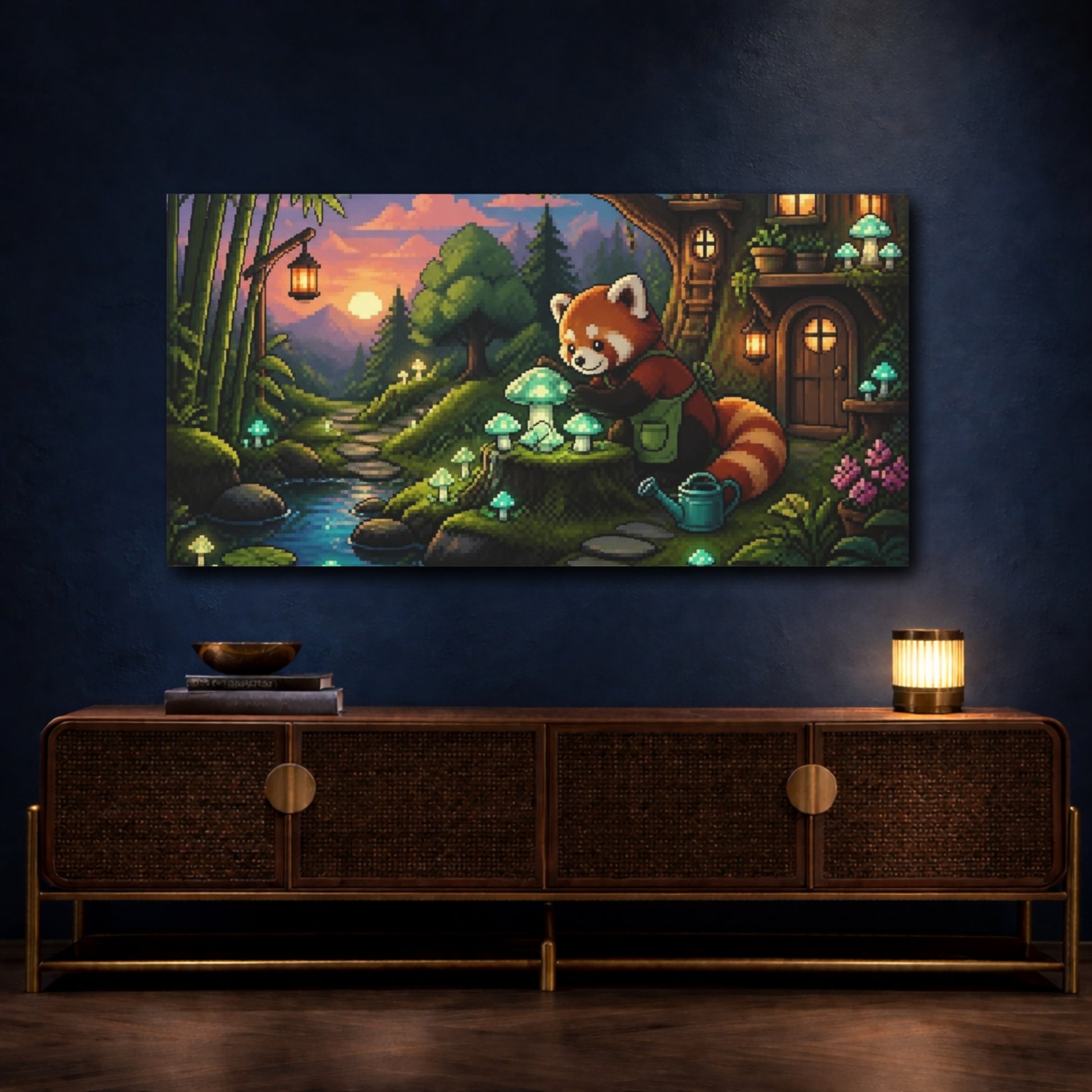 Mockup 4. Red Panda Kids Garden shown as canvas print
