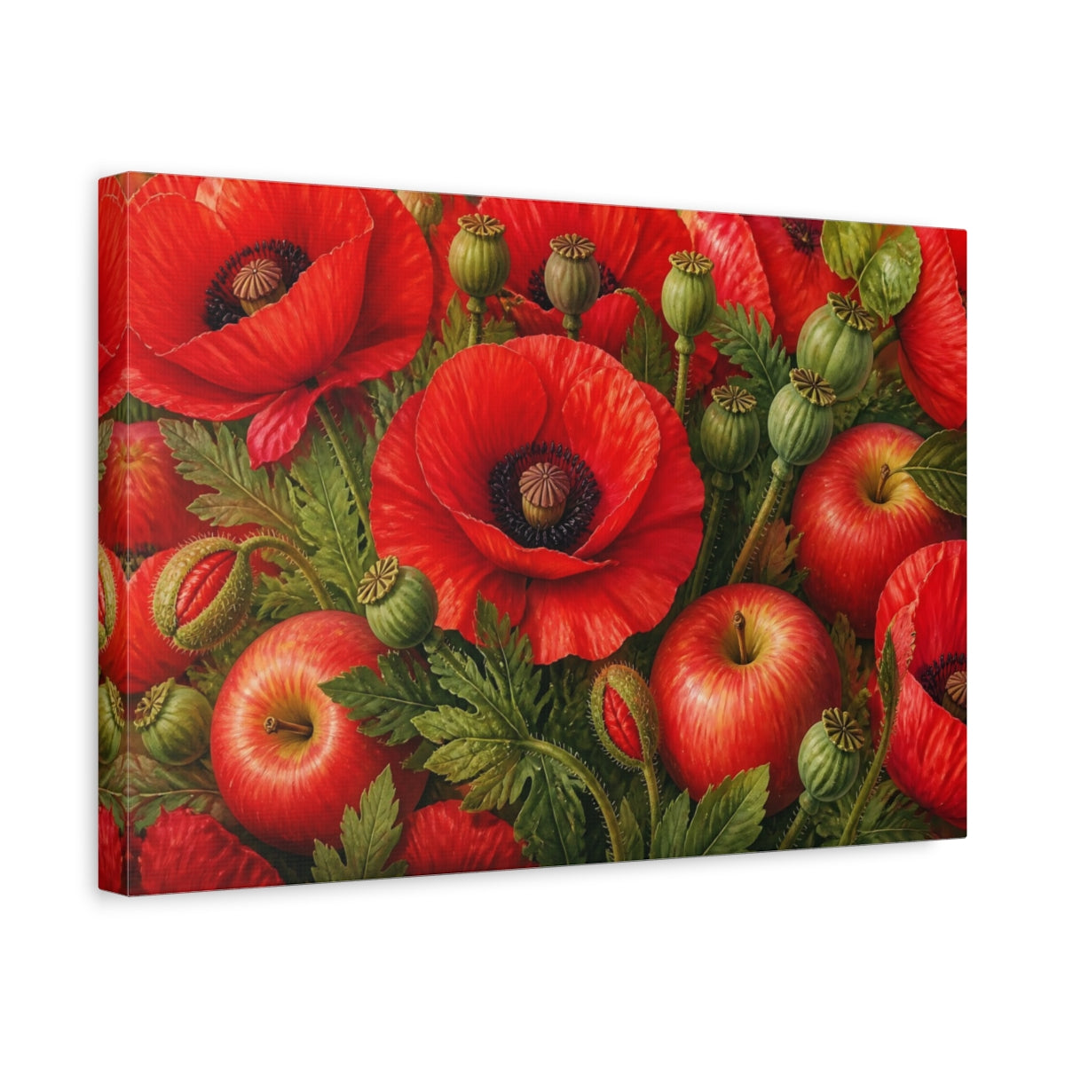 Side Mockup 4. Red Poppies And Apples shown as canvas print